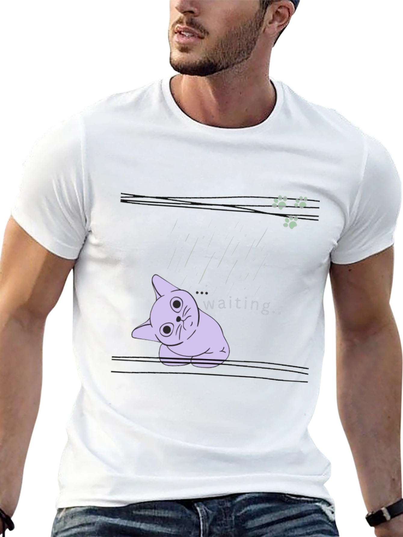 Waiting Cat Graphic Tee - Black