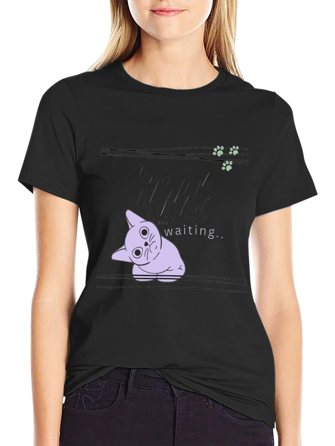 Waiting Cat Graphic Tee - Black