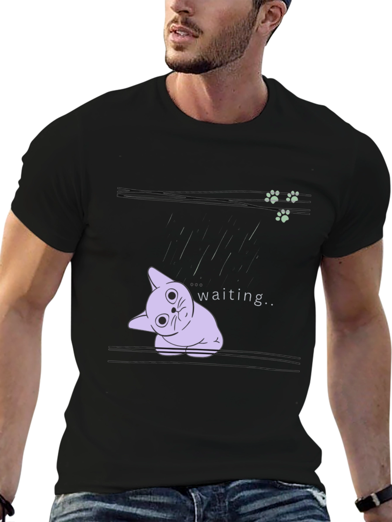 Waiting Cat Graphic Tee - Black