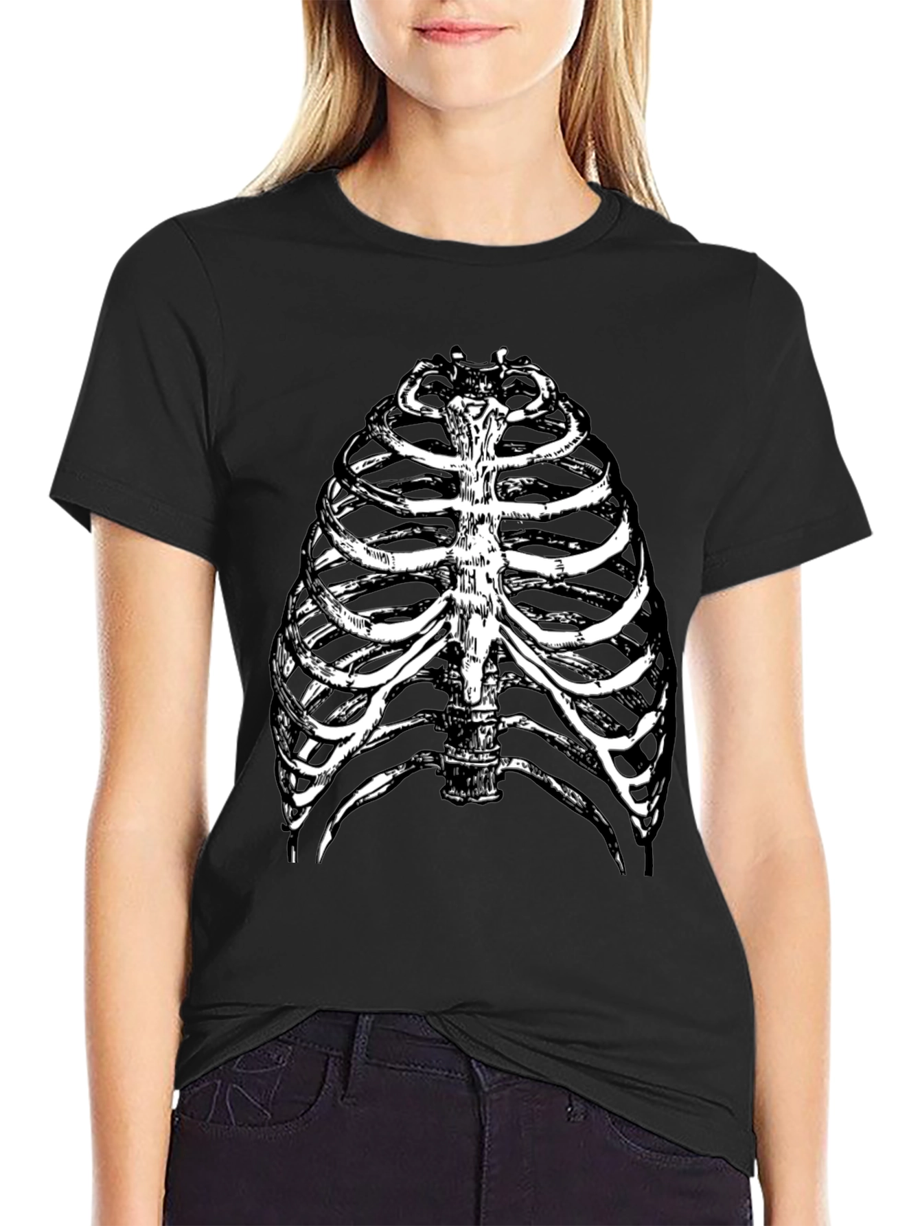 Skeleton Rib Cage Graphic Tee - Black Halloween Shirt