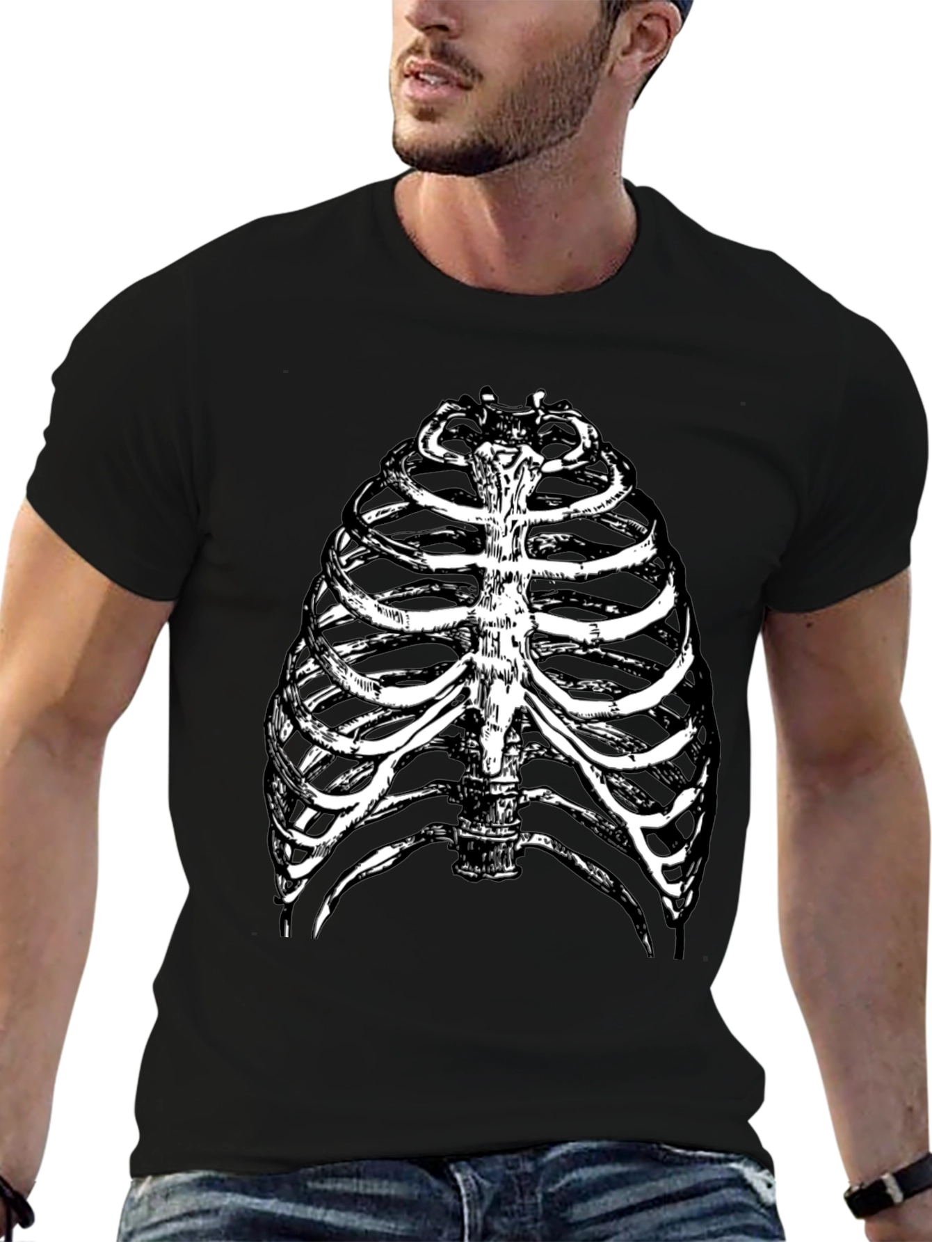 Skeleton Rib Cage Graphic Tee - Black Halloween Shirt