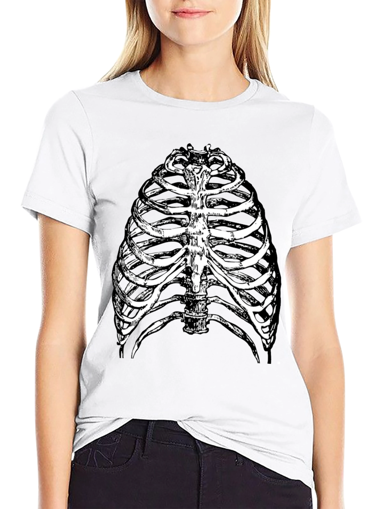 Skeleton Rib Cage Graphic Tee - Black Halloween Shirt