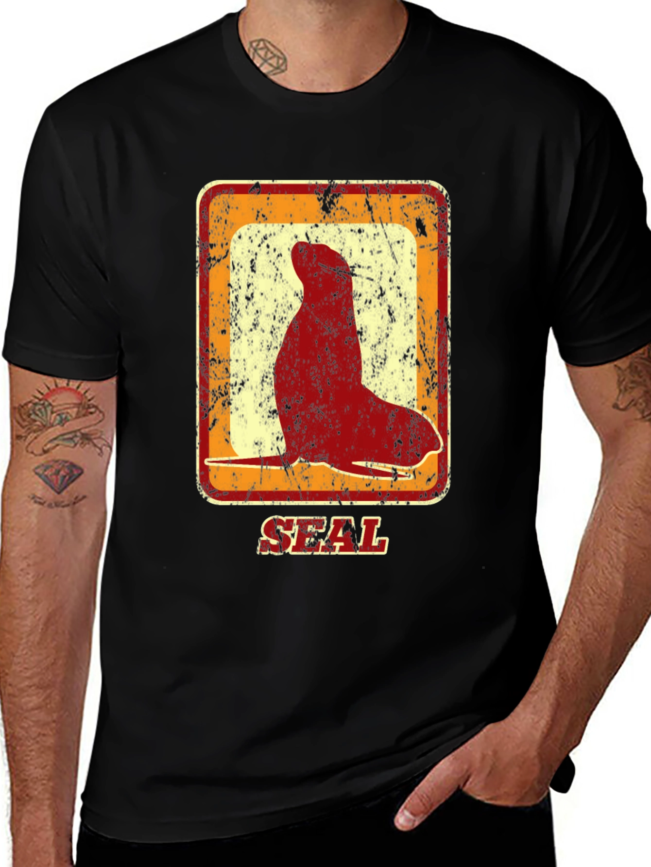 Retro Seal Graphic T-Shirt - Distressed Design