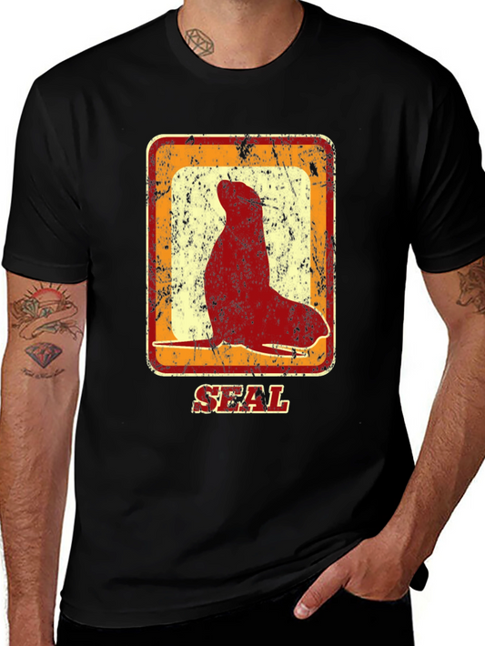 Retro Seal Graphic T-Shirt - Distressed Design