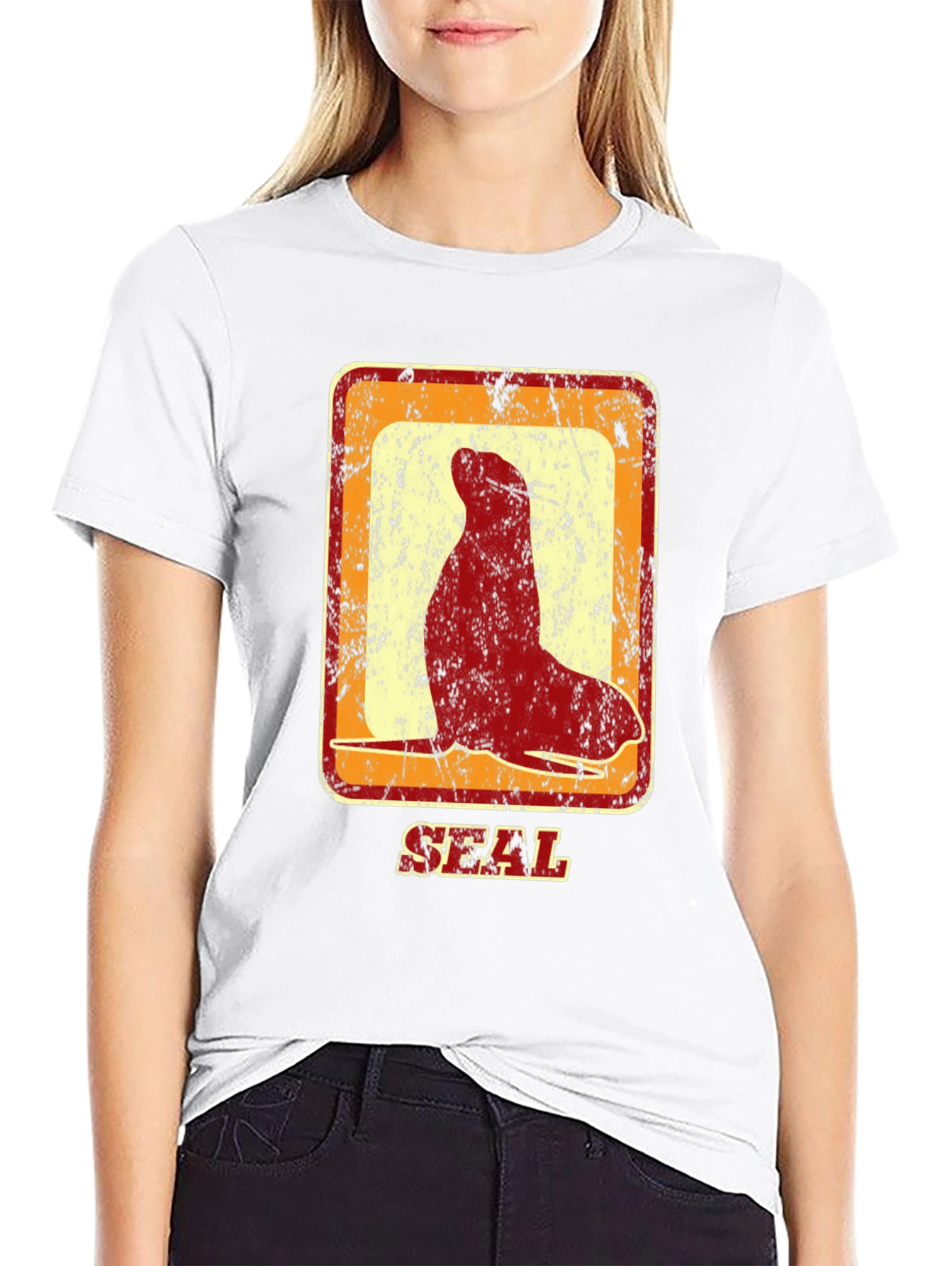 Retro Seal Graphic T-Shirt - Distressed Design