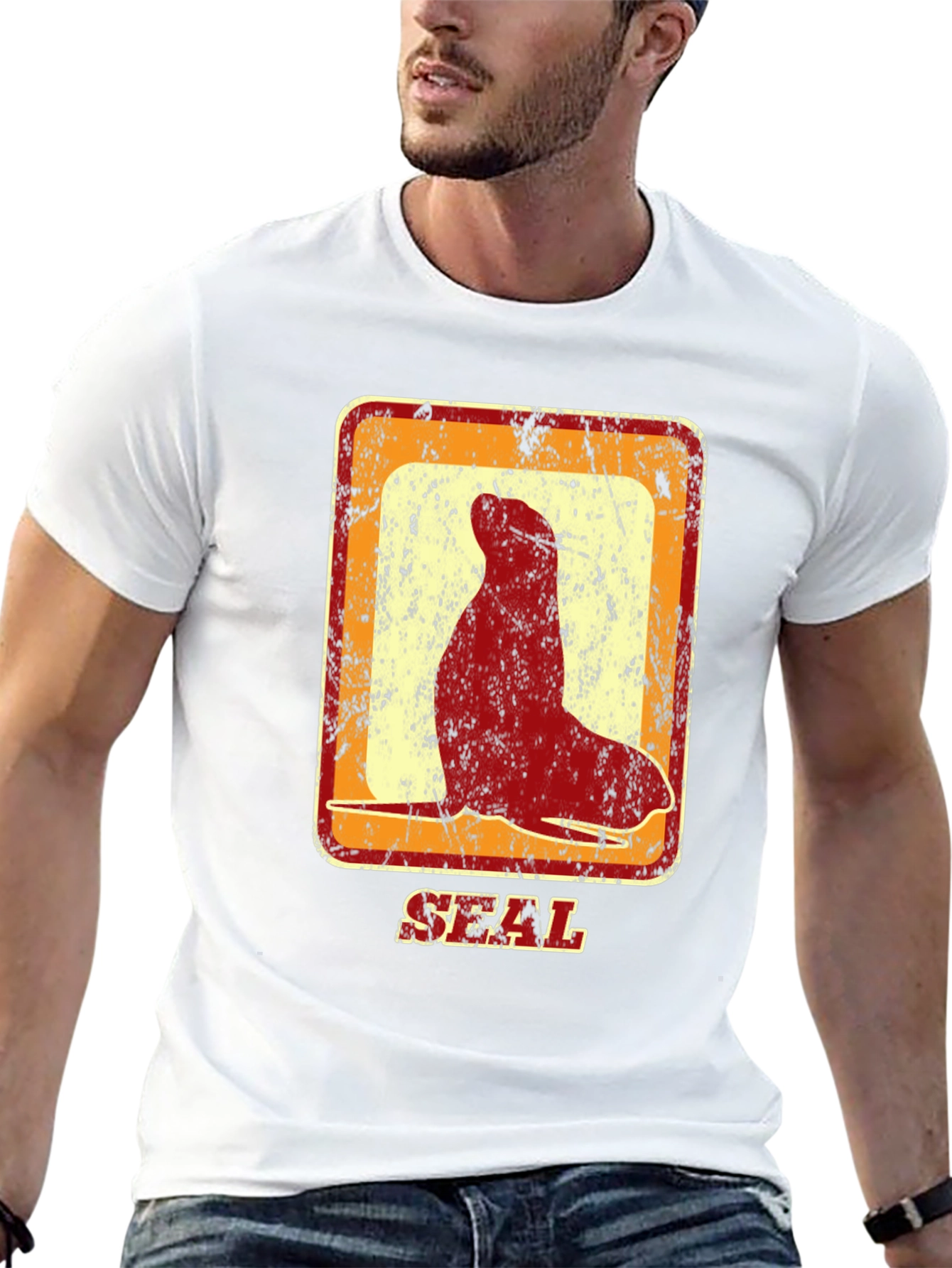Retro Seal Graphic T-Shirt - Distressed Design