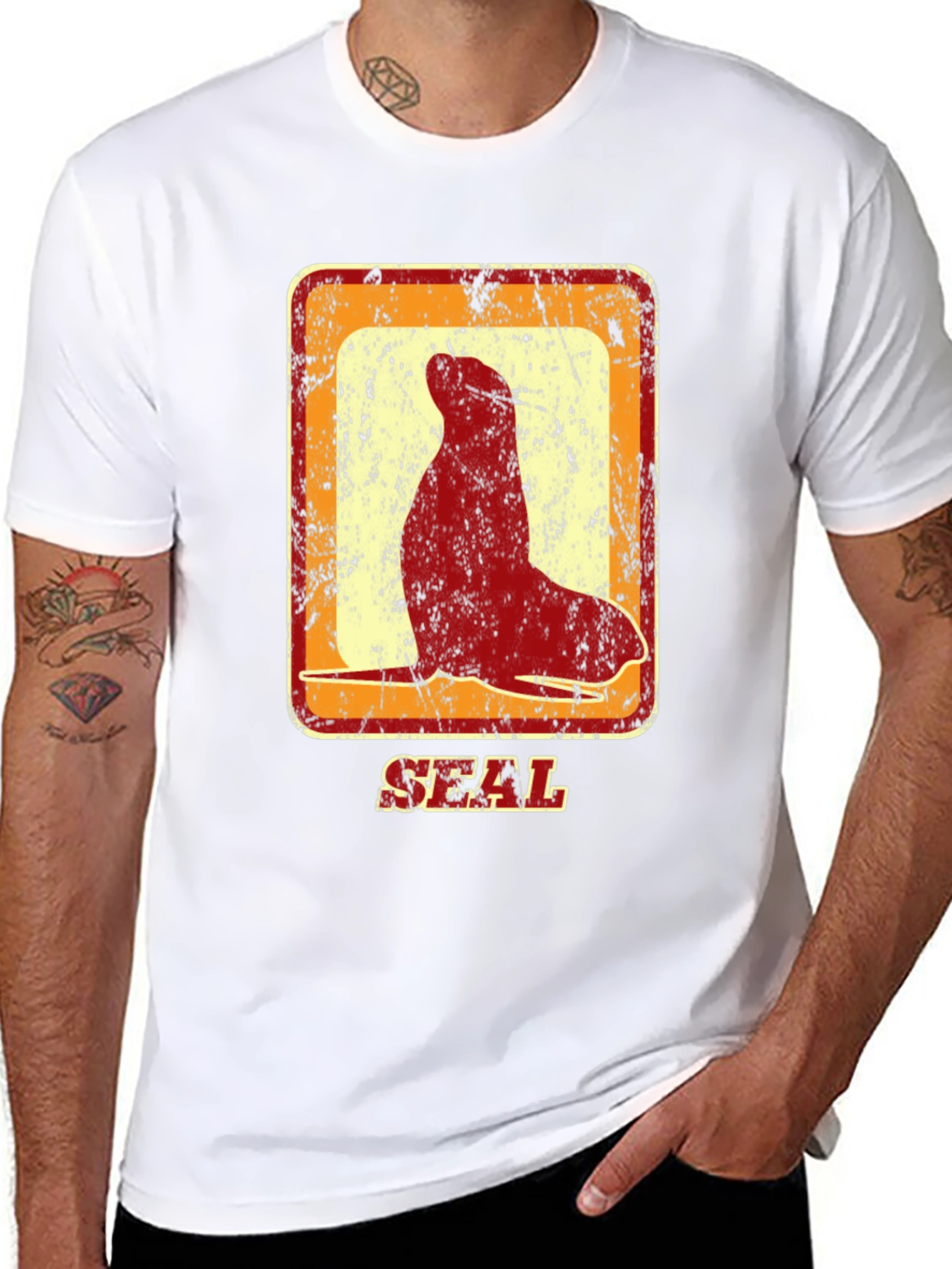 Retro Seal Graphic T-Shirt - Distressed Design