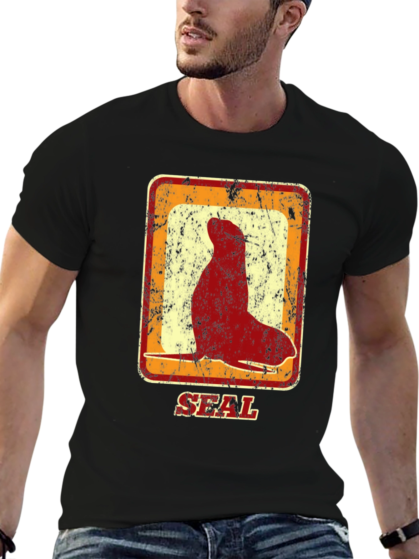Retro Seal Graphic T-Shirt - Distressed Design
