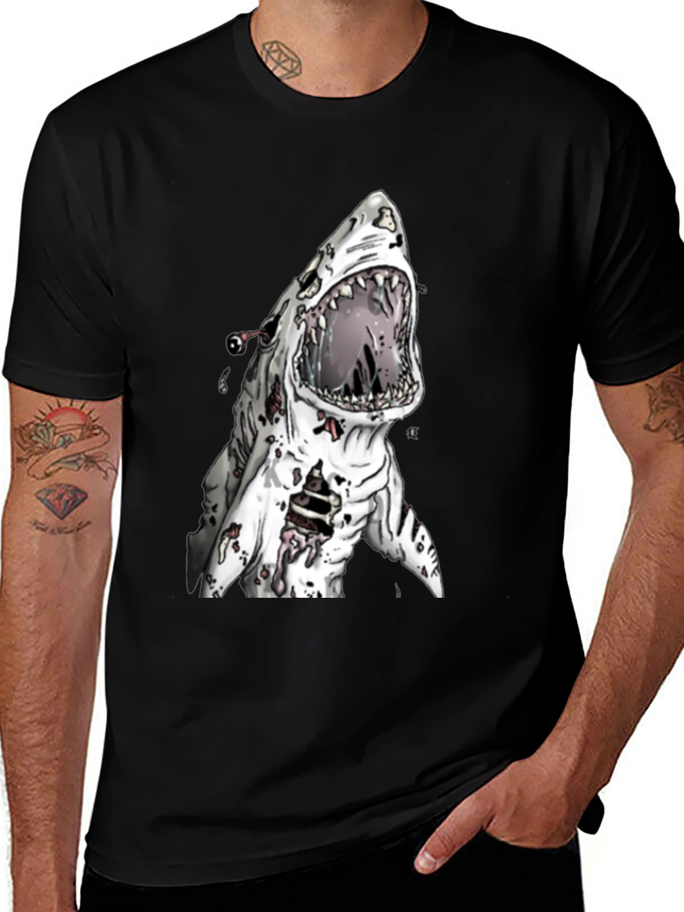 Zombie Shark Graphic Tee - Mens Black T-Shirt