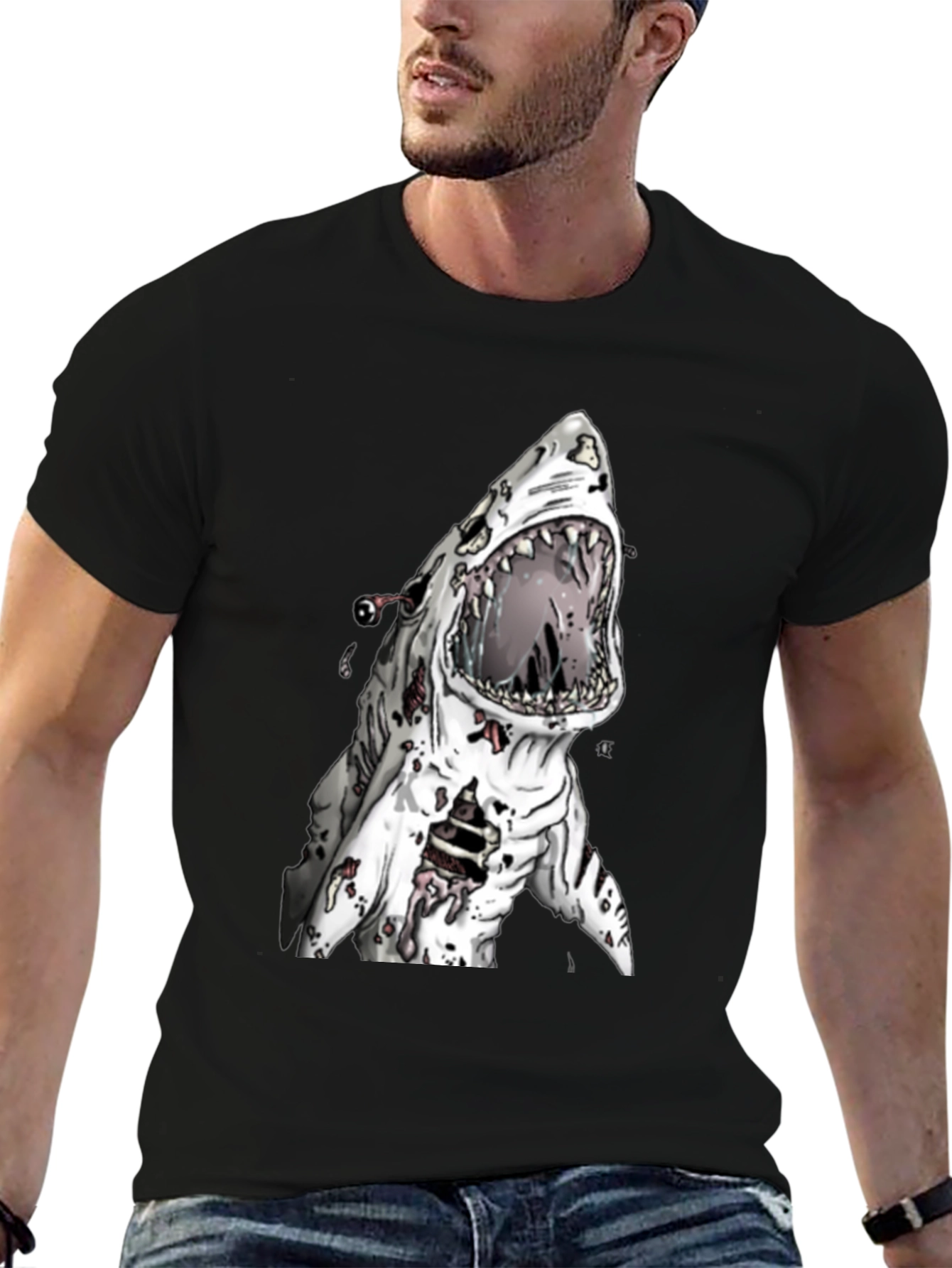 Zombie Shark Graphic Tee - Mens Black T-Shirt
