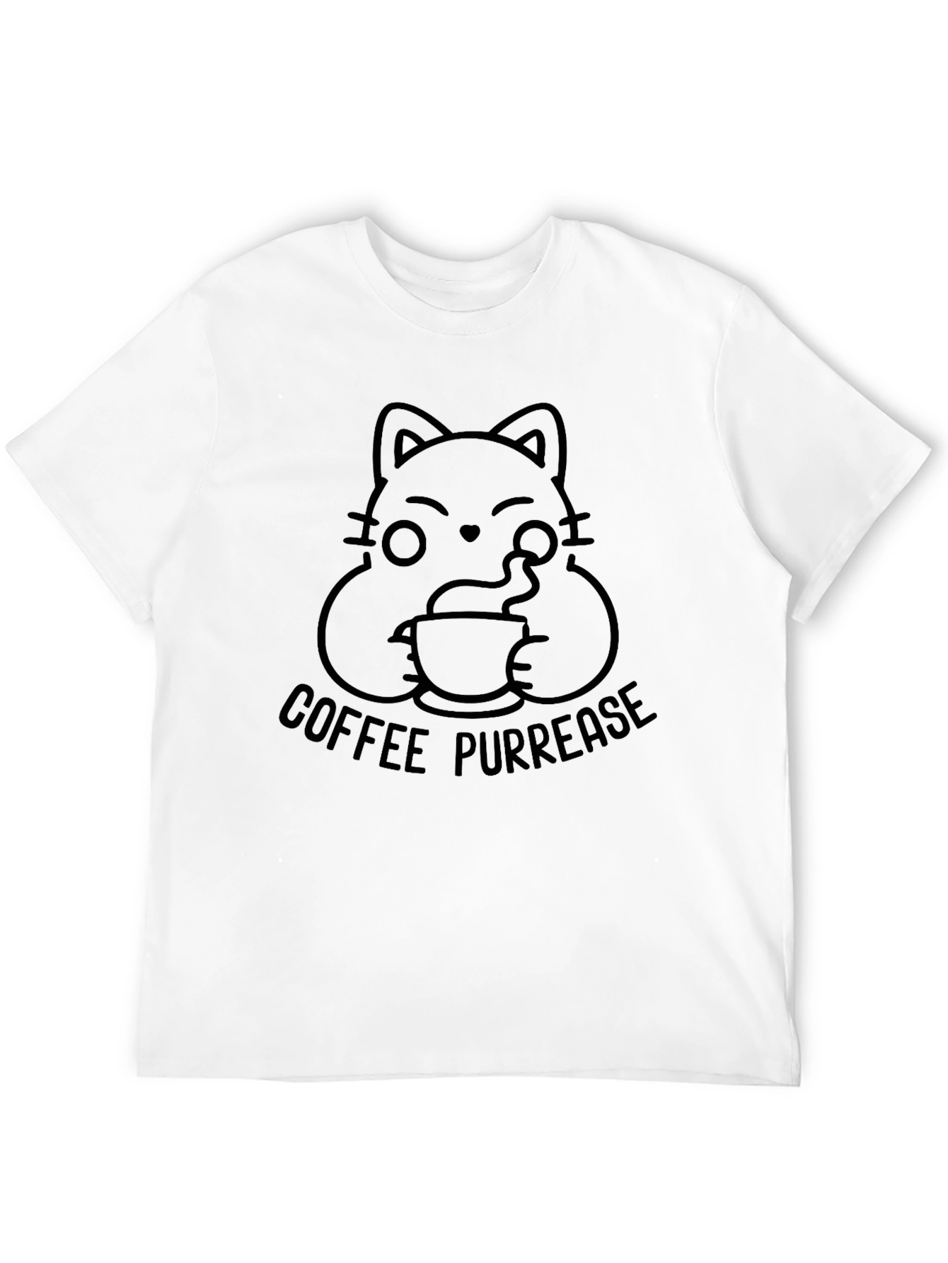 Coffee Purlease Cat Graphic Tee - Black T-Shirt