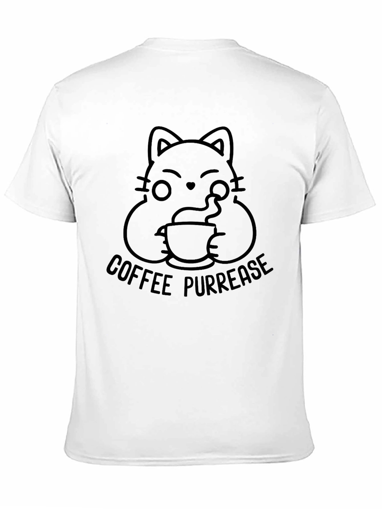Coffee Purlease Cat Graphic Tee - Black T-Shirt