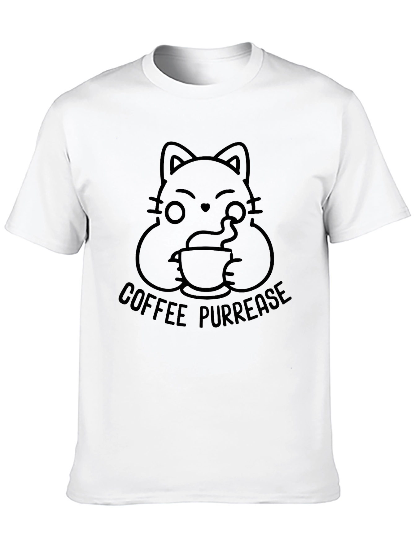 Coffee Purlease Cat Graphic Tee - Black T-Shirt