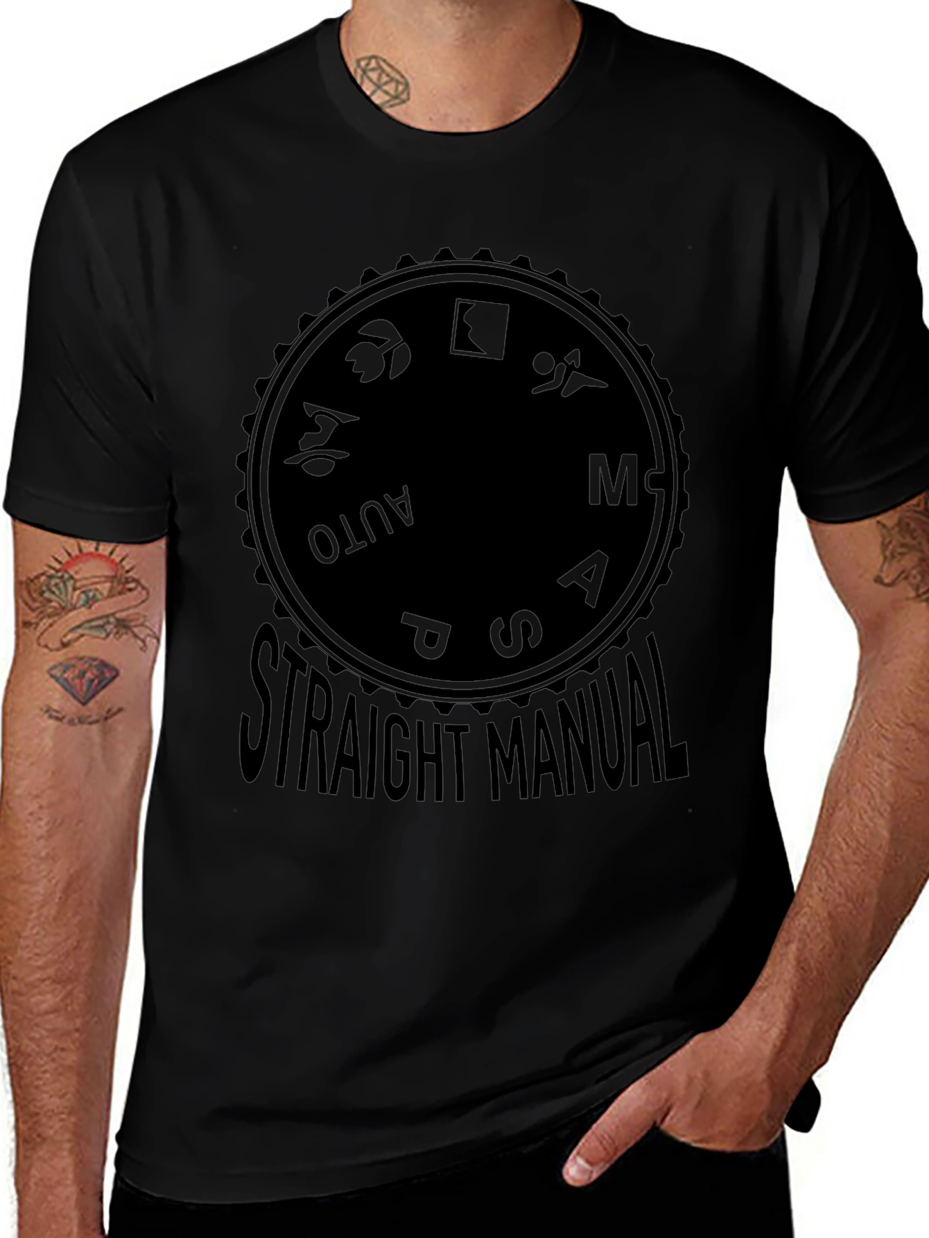 Straight Manual Camera Mode Dial Black T-Shirt