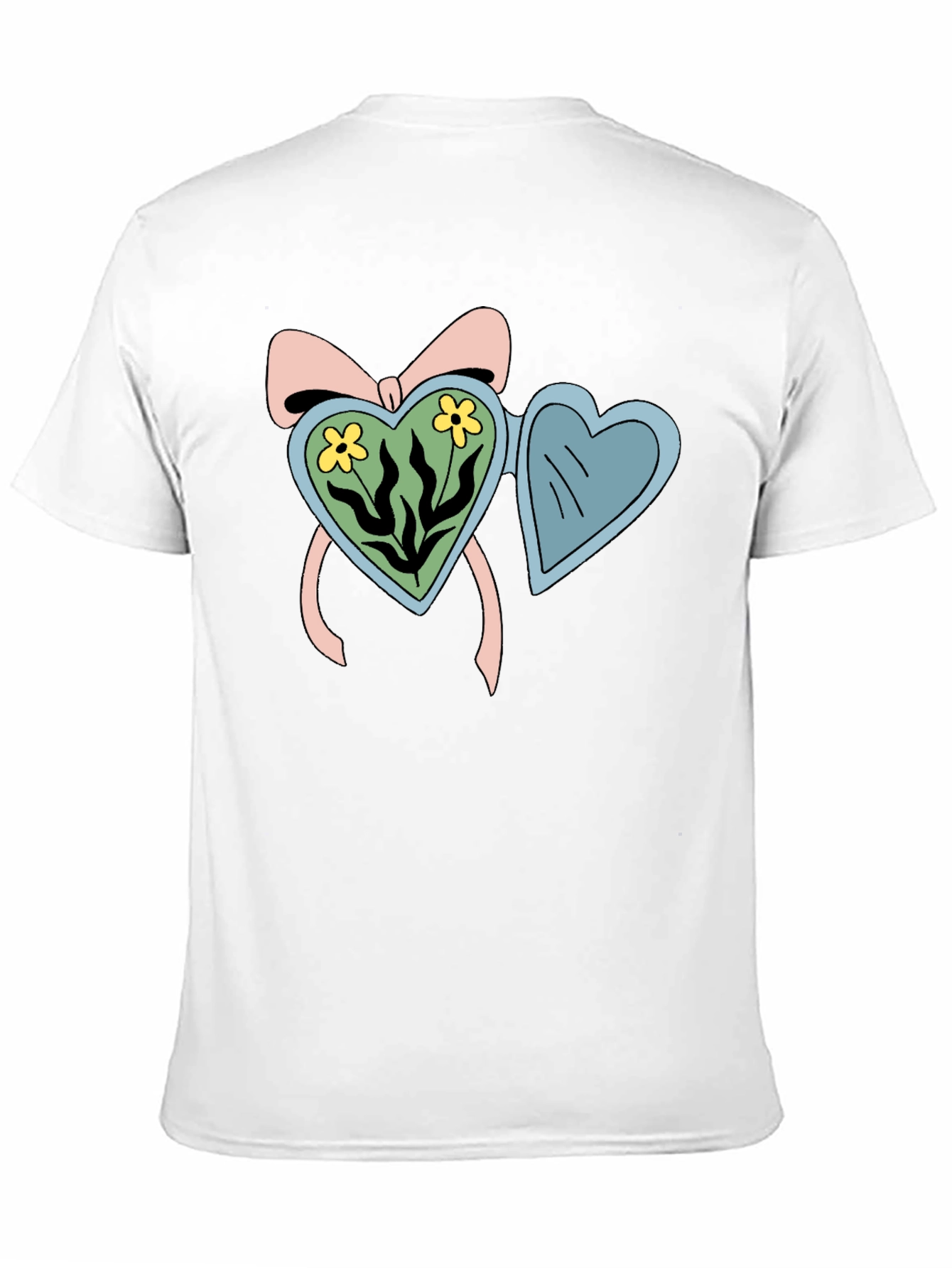 Heart Locket Flower Graphic Black T-Shirt