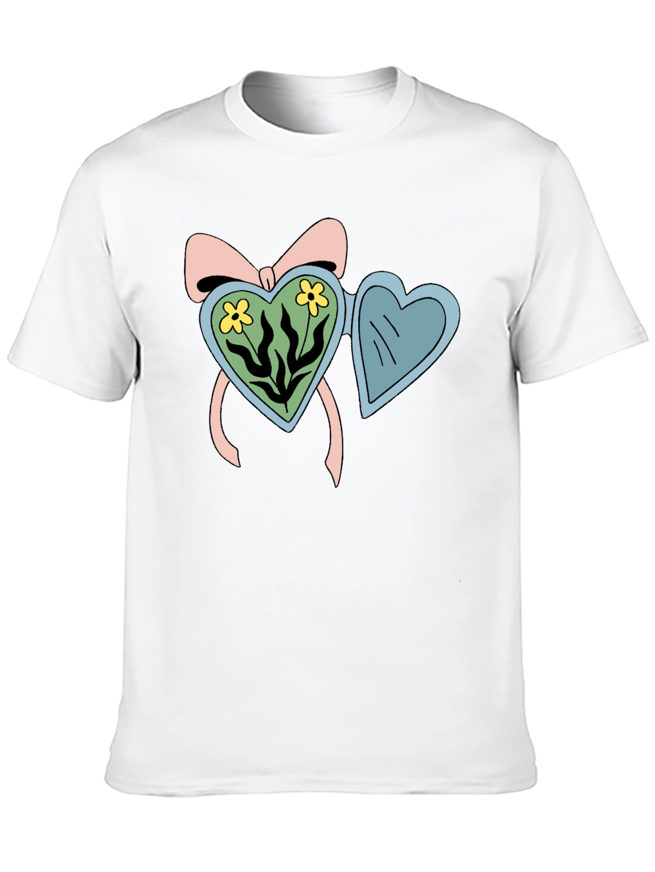 Heart Locket Flower Graphic Black T-Shirt