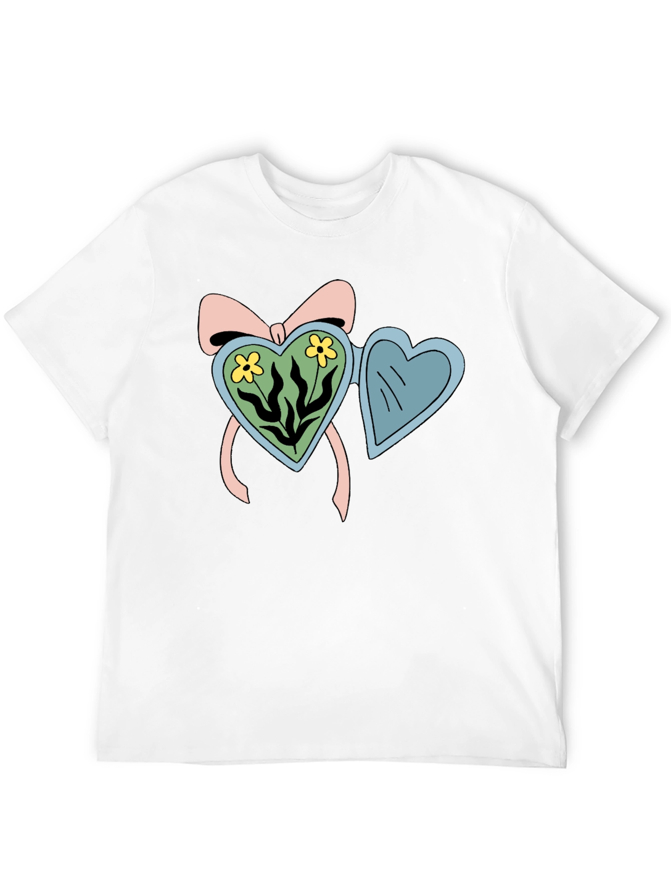 Heart Locket Flower Graphic Black T-Shirt
