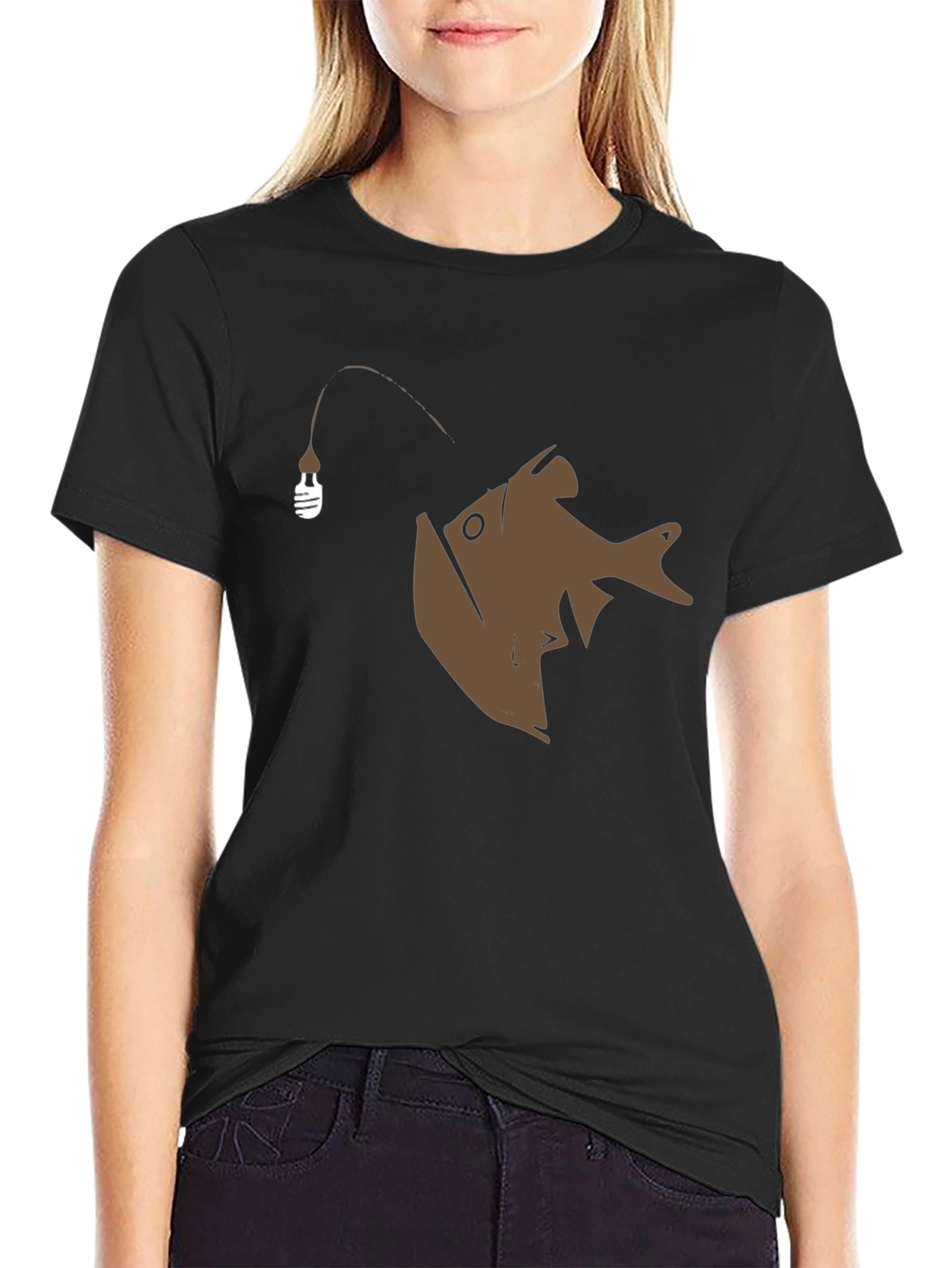 Angler Fish Graphic Tee - Black Cotton T-Shirt