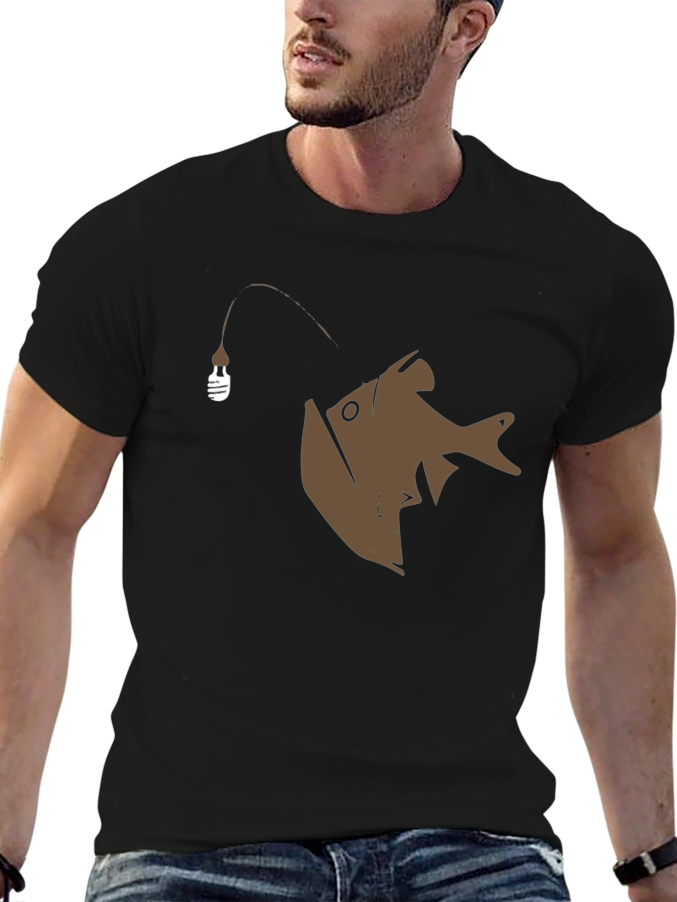 Angler Fish Graphic Tee - Black Cotton T-Shirt