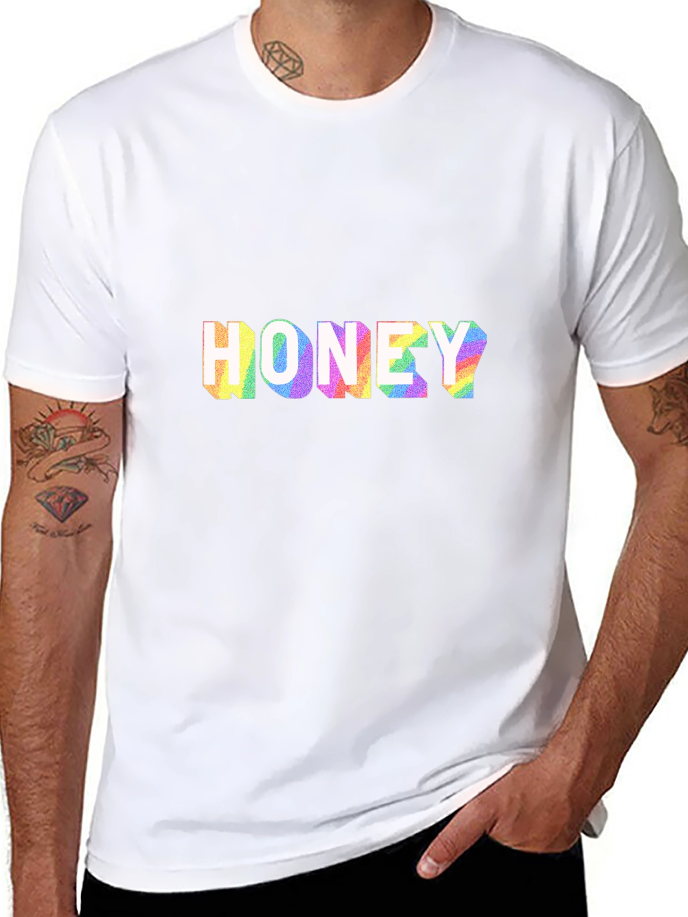 Honey Rainbow Print Black T-Shirt
