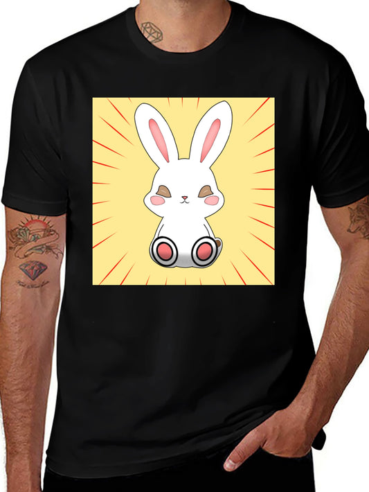 Cute Bunny Graphic Tee - Black Cotton T-Shirt