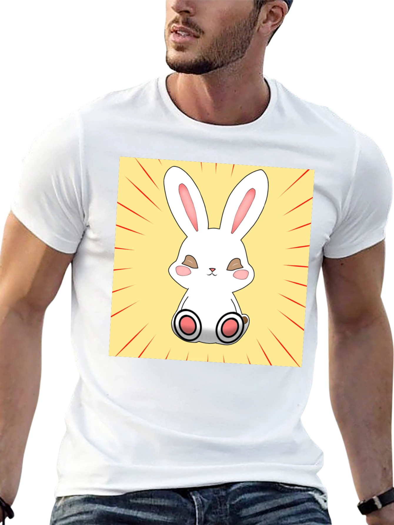 Cute Bunny Graphic Tee - Black Cotton T-Shirt