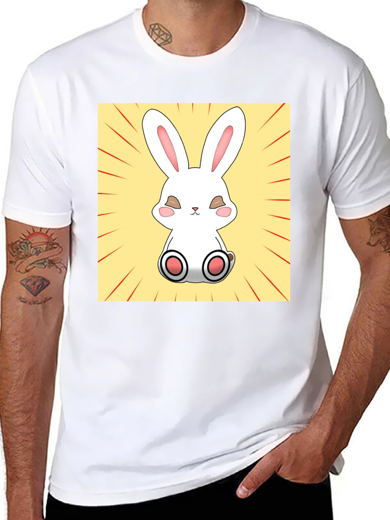 Cute Bunny Graphic Tee - Black Cotton T-Shirt