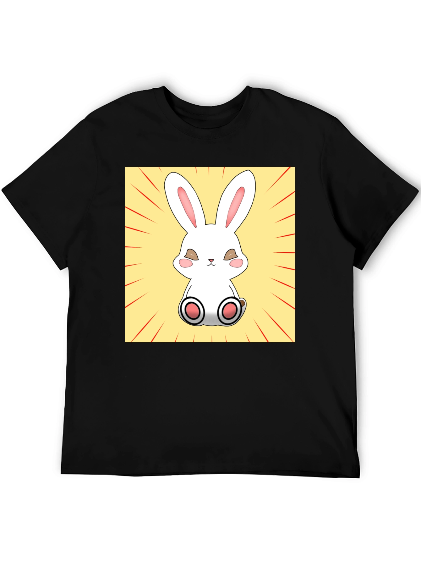 Cute Bunny Graphic Tee - Black Cotton T-Shirt