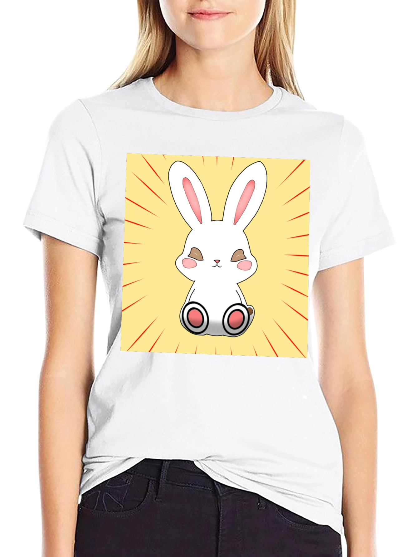 Cute Bunny Graphic Tee - Black Cotton T-Shirt