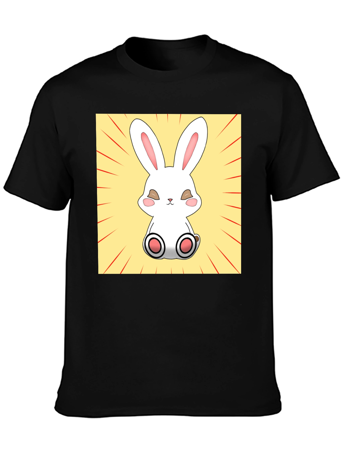 Cute Bunny Graphic Tee - Black Cotton T-Shirt