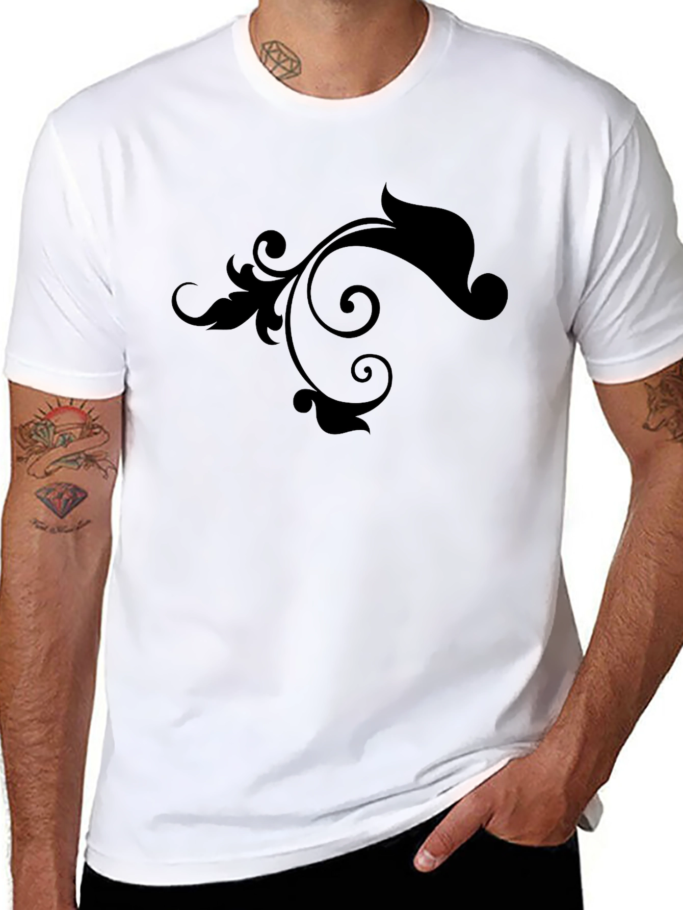 Elegant Black Floral Swirl T-Shirt