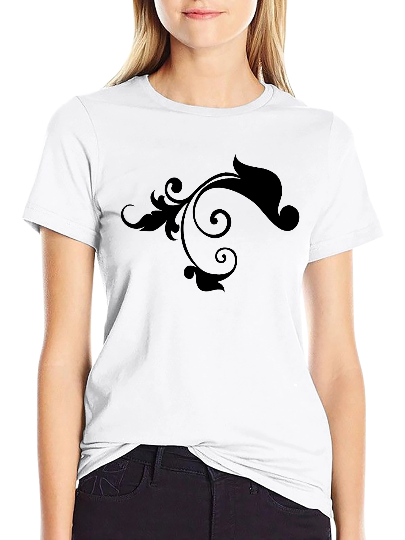Elegant Black Floral Swirl T-Shirt