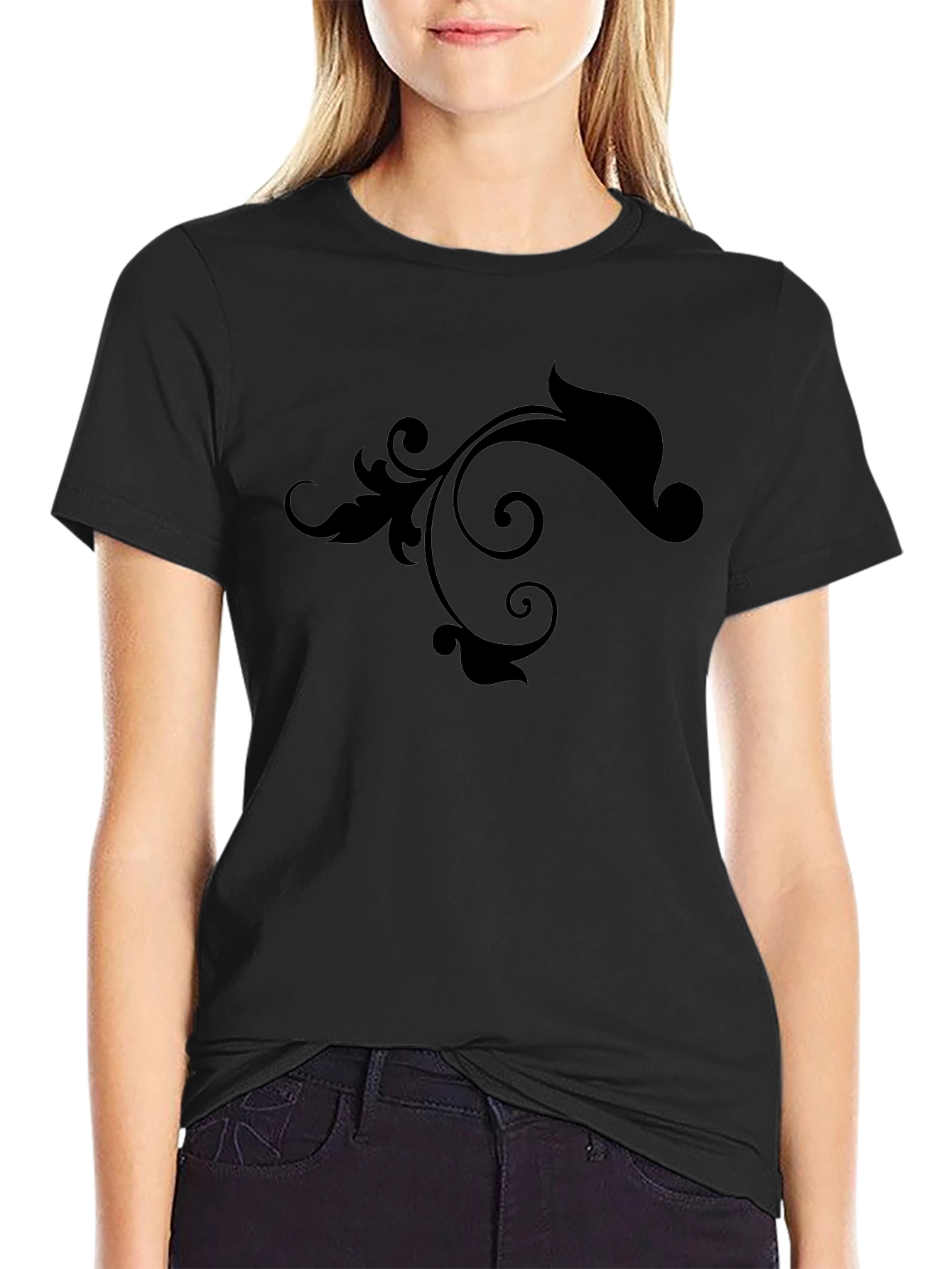 Elegant Black Floral Swirl T-Shirt