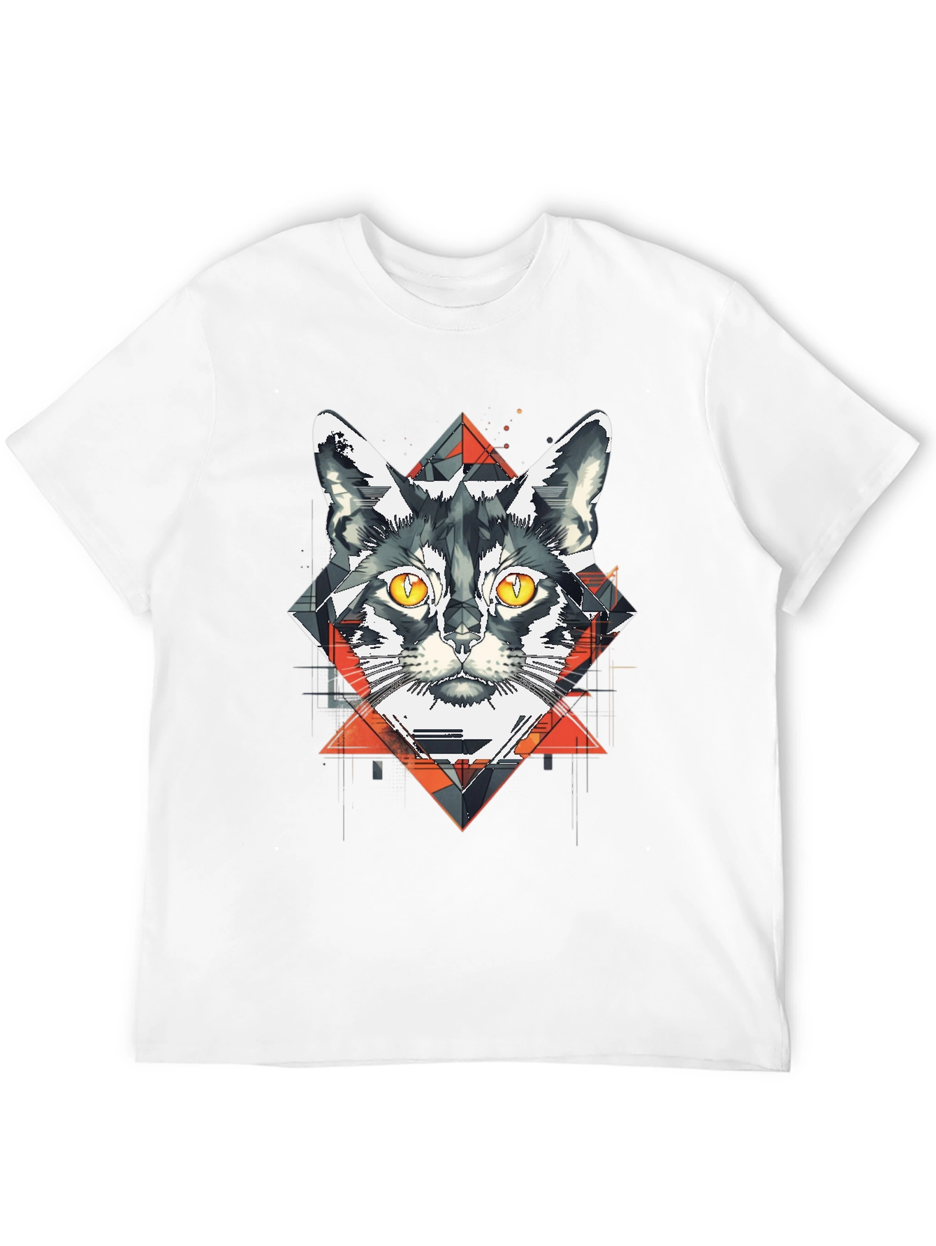 Geometric Cat Graphic Black T-Shirt
