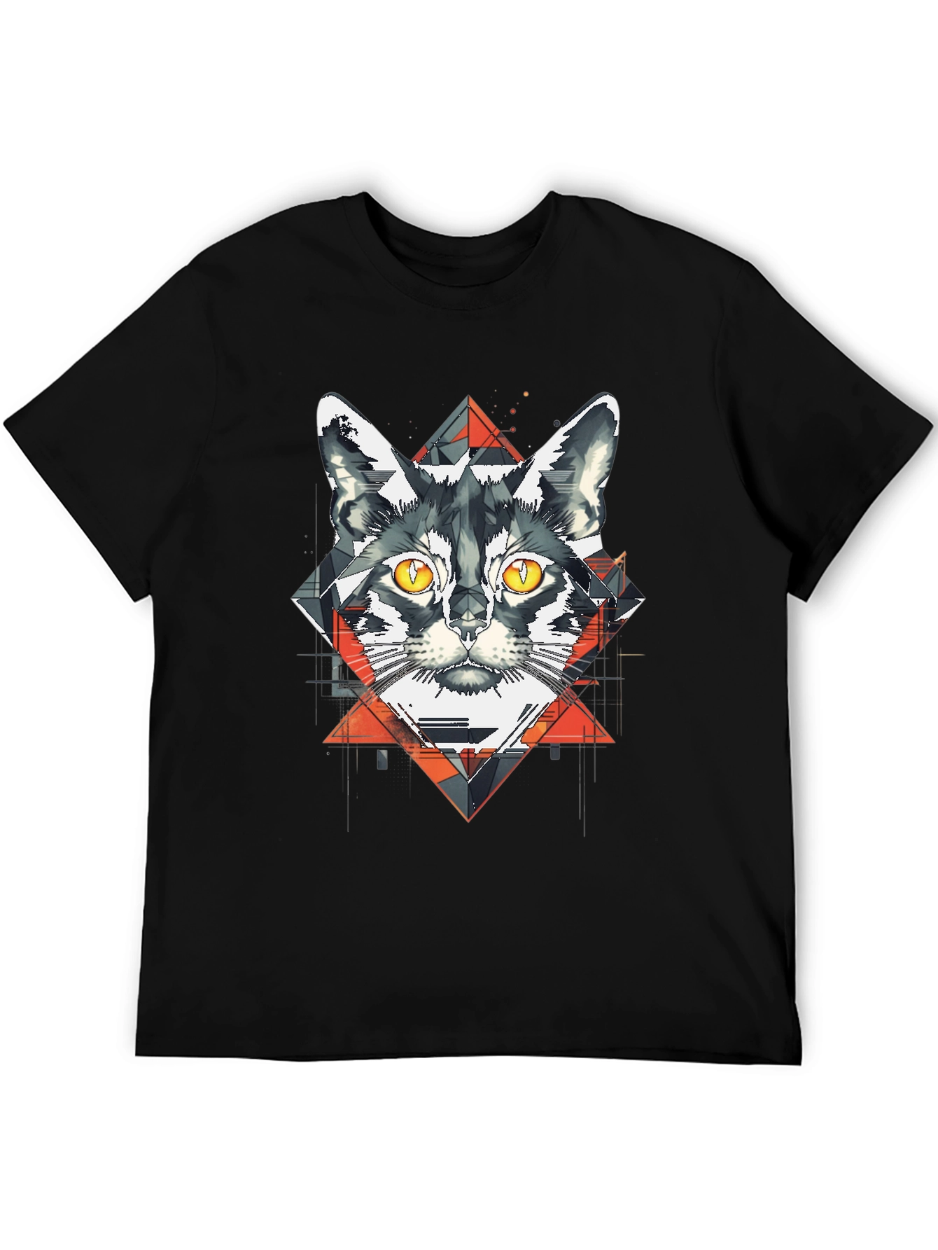 Geometric Cat Graphic Black T-Shirt
