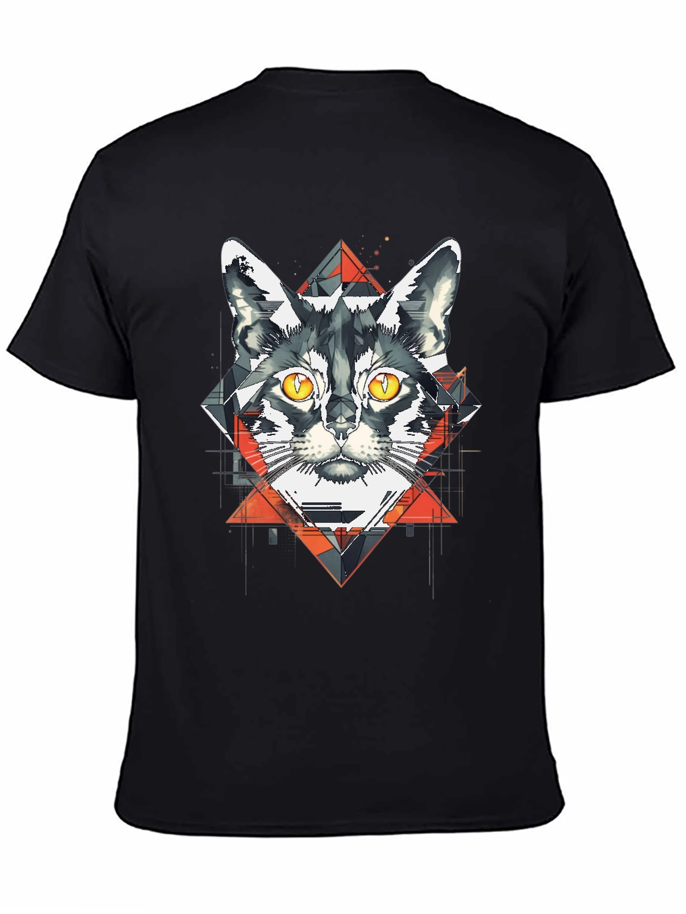 Geometric Cat Graphic Black T-Shirt