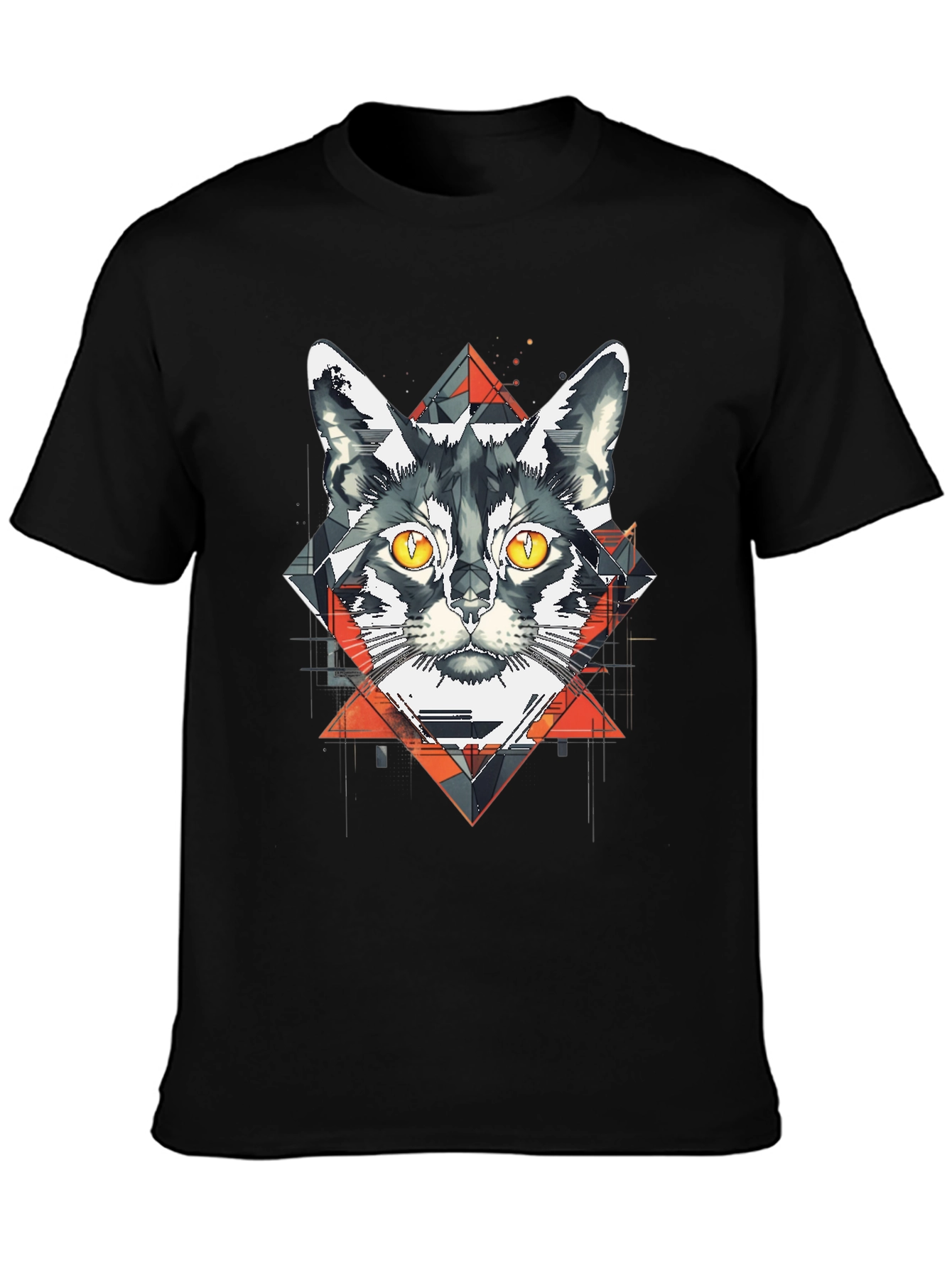 Geometric Cat Graphic Black T-Shirt