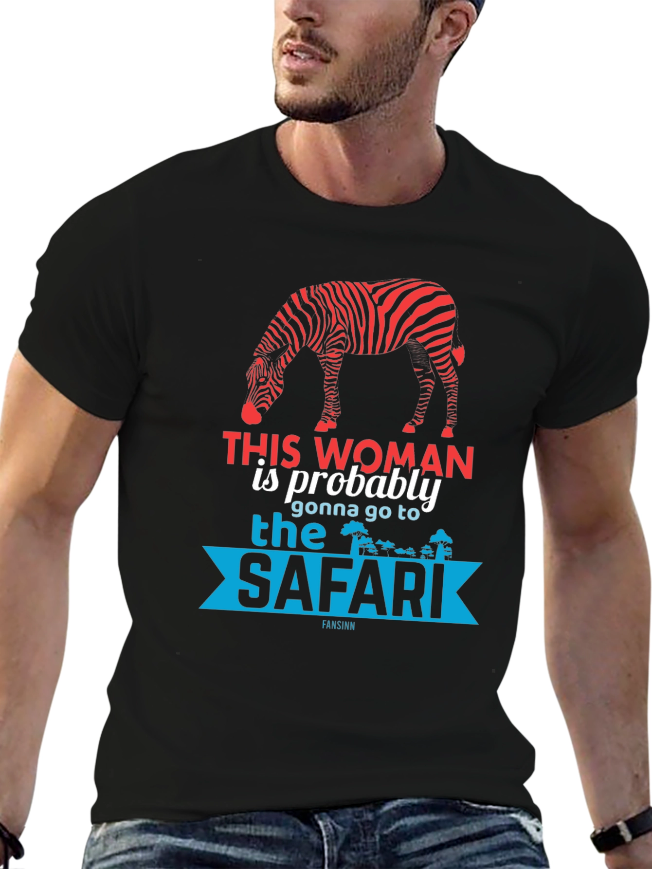 Safari Zebra Graphic Tee - Black Cotton T-Shirt