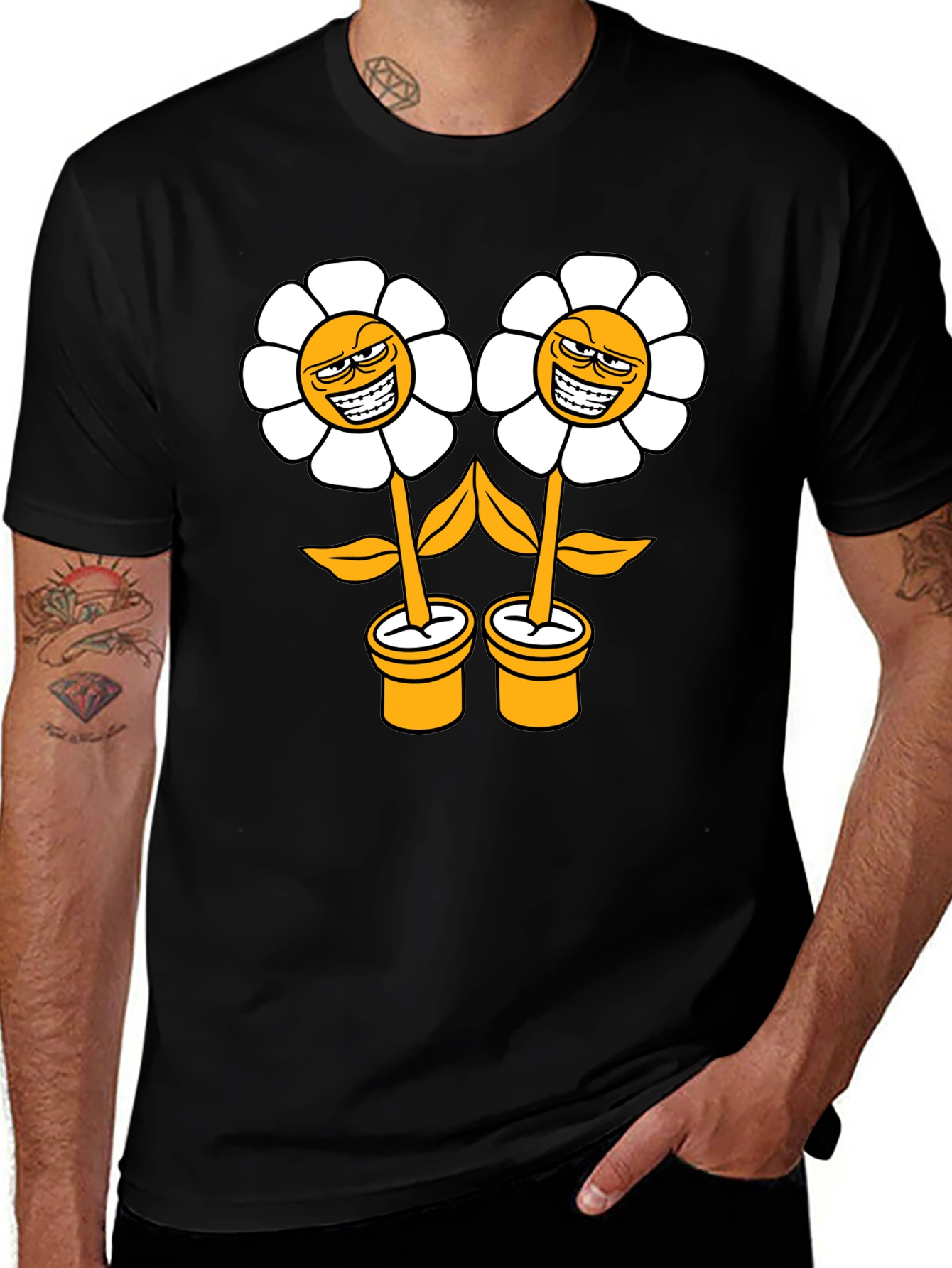 Smirking Flower Graphic T-Shirt
