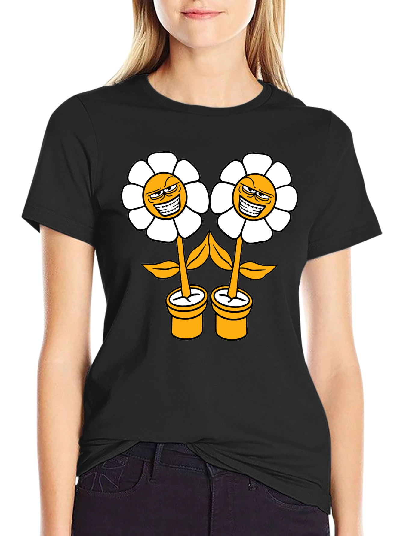 Smirking Flower Graphic T-Shirt