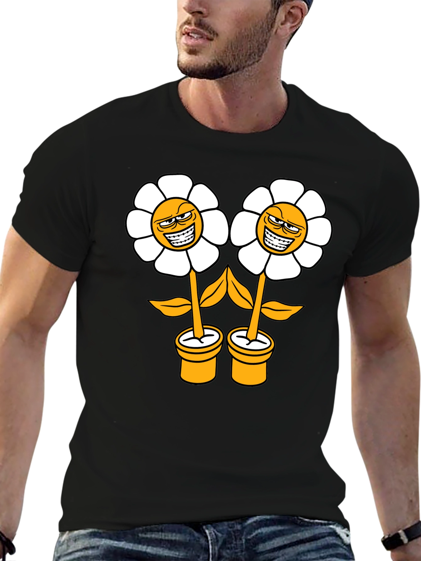 Smirking Flower Graphic T-Shirt
