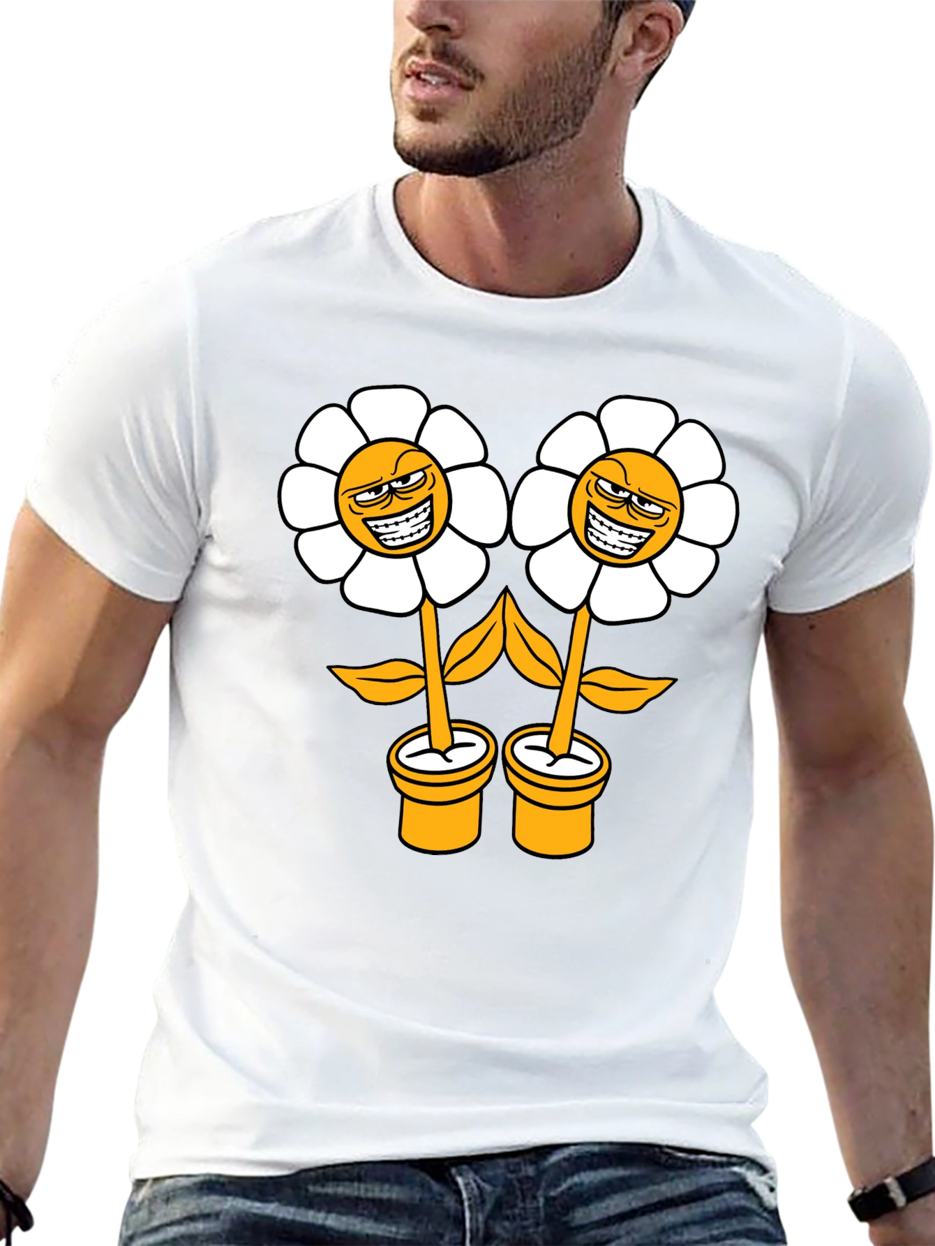 Smirking Flower Graphic T-Shirt