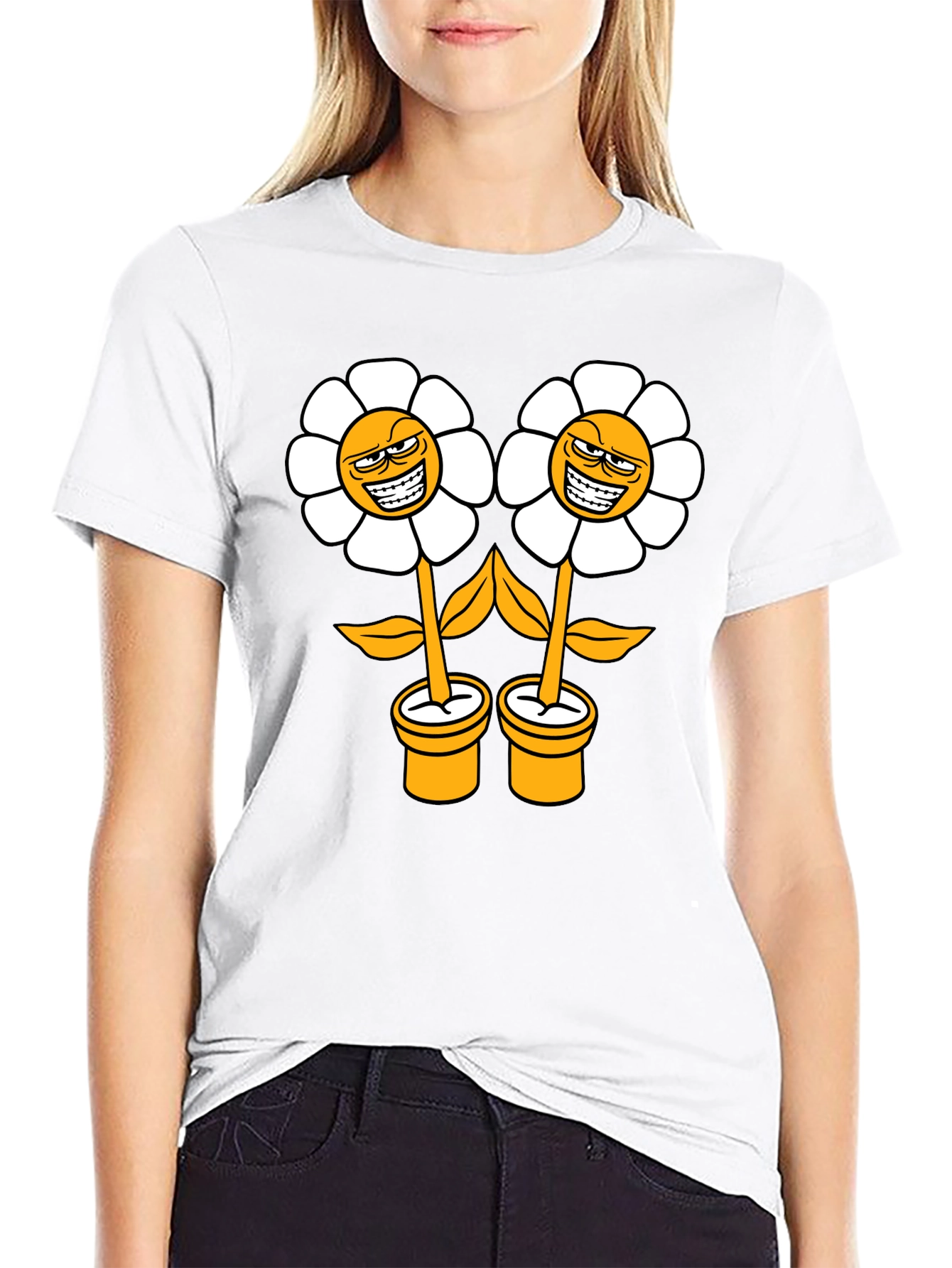 Smirking Flower Graphic T-Shirt