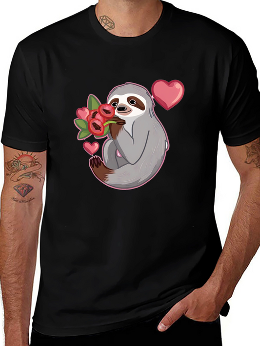 Sloth Holding Flowers T-Shirt - Cute Valentines Day Gift