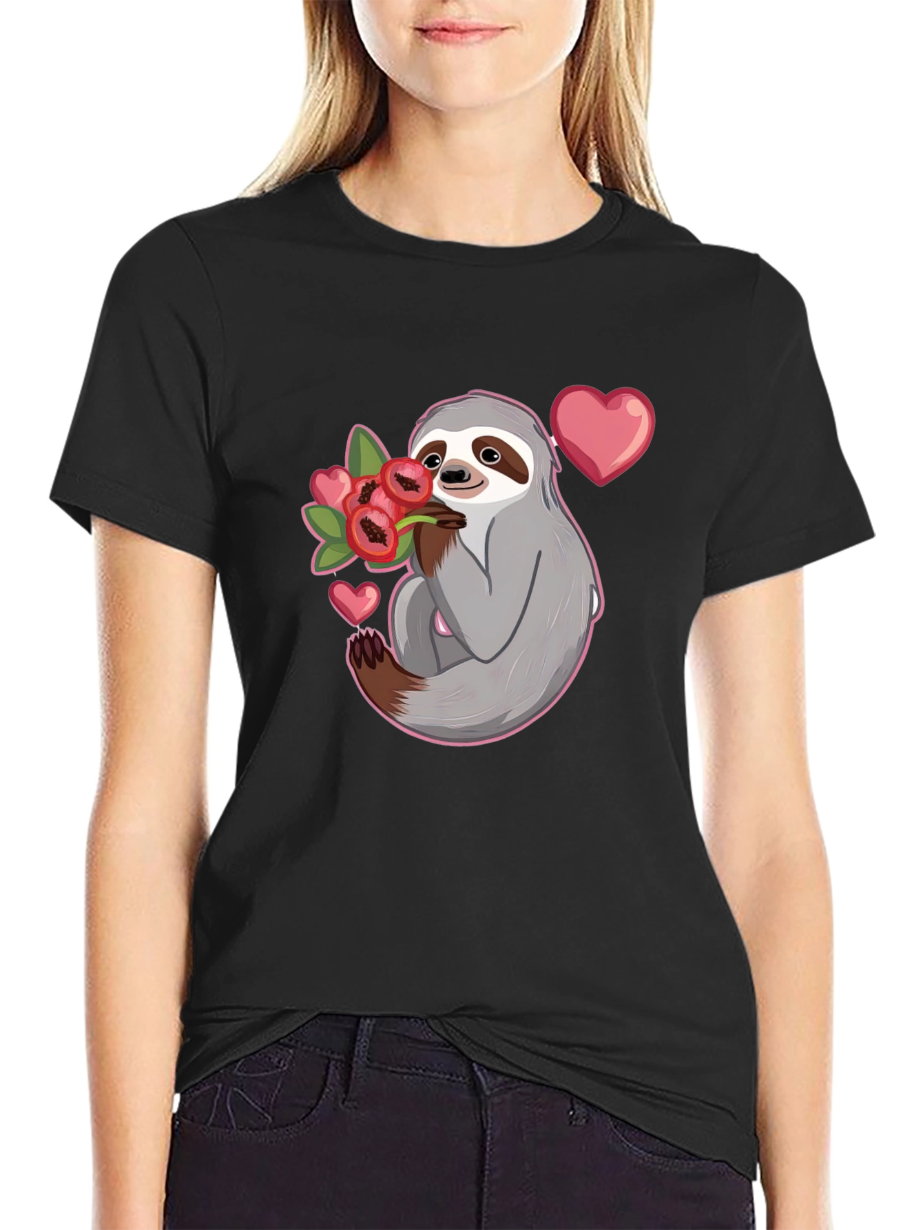 Sloth Holding Flowers T-Shirt - Cute Valentines Day Gift