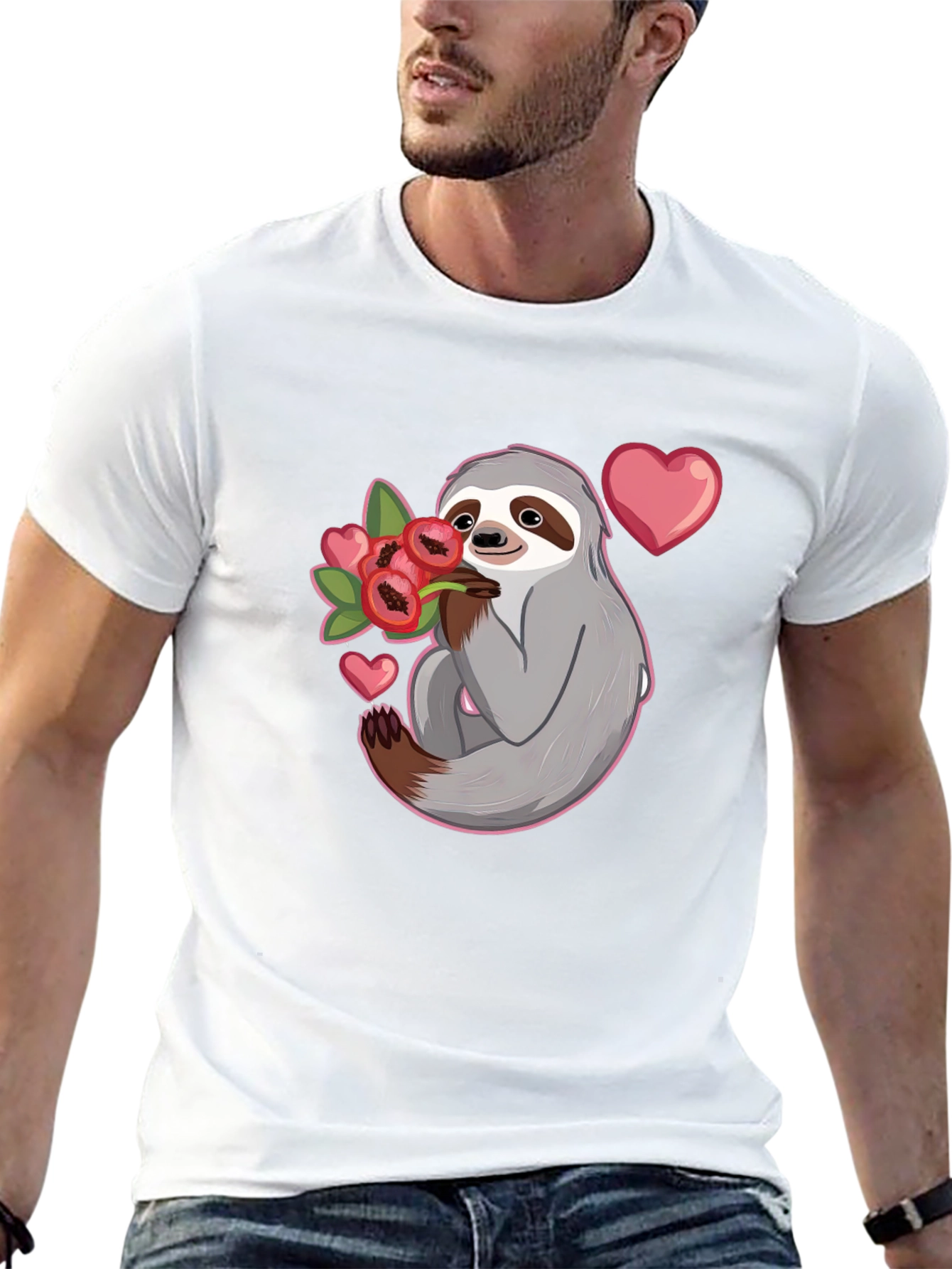 Sloth Holding Flowers T-Shirt - Cute Valentines Day Gift