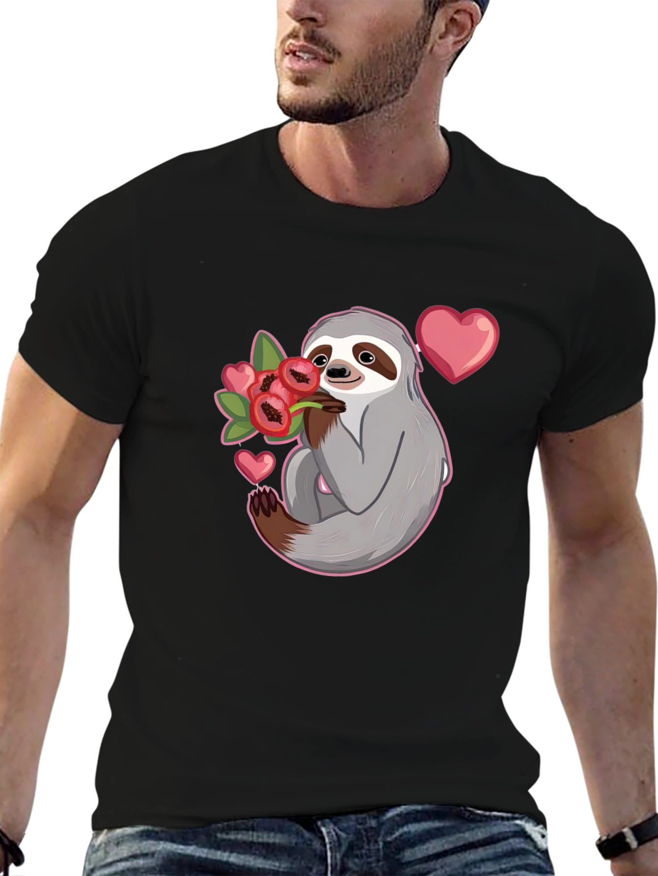 Sloth Holding Flowers T-Shirt - Cute Valentines Day Gift