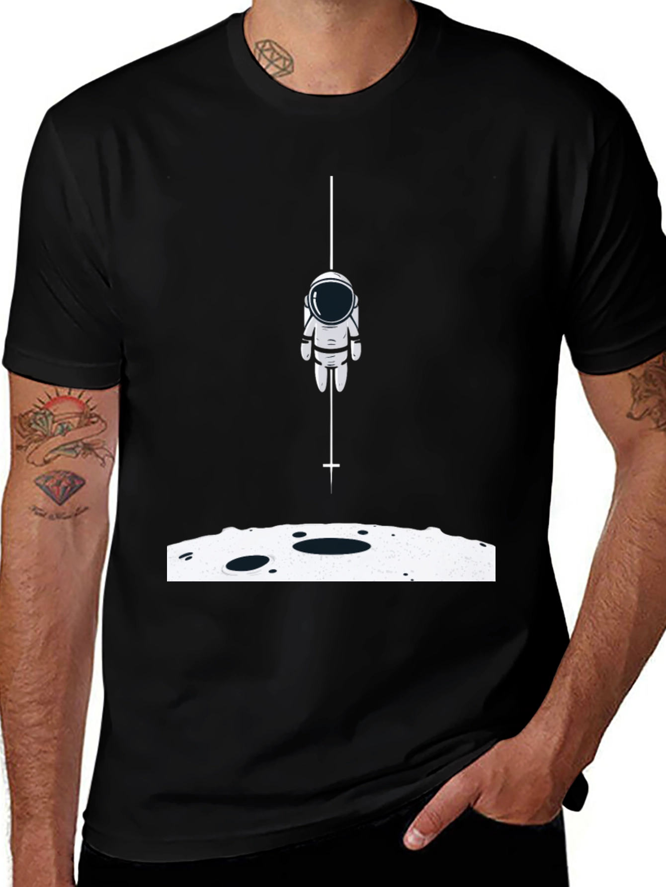 Astronaut Landing Graphic Tee - Black Cotton Blend