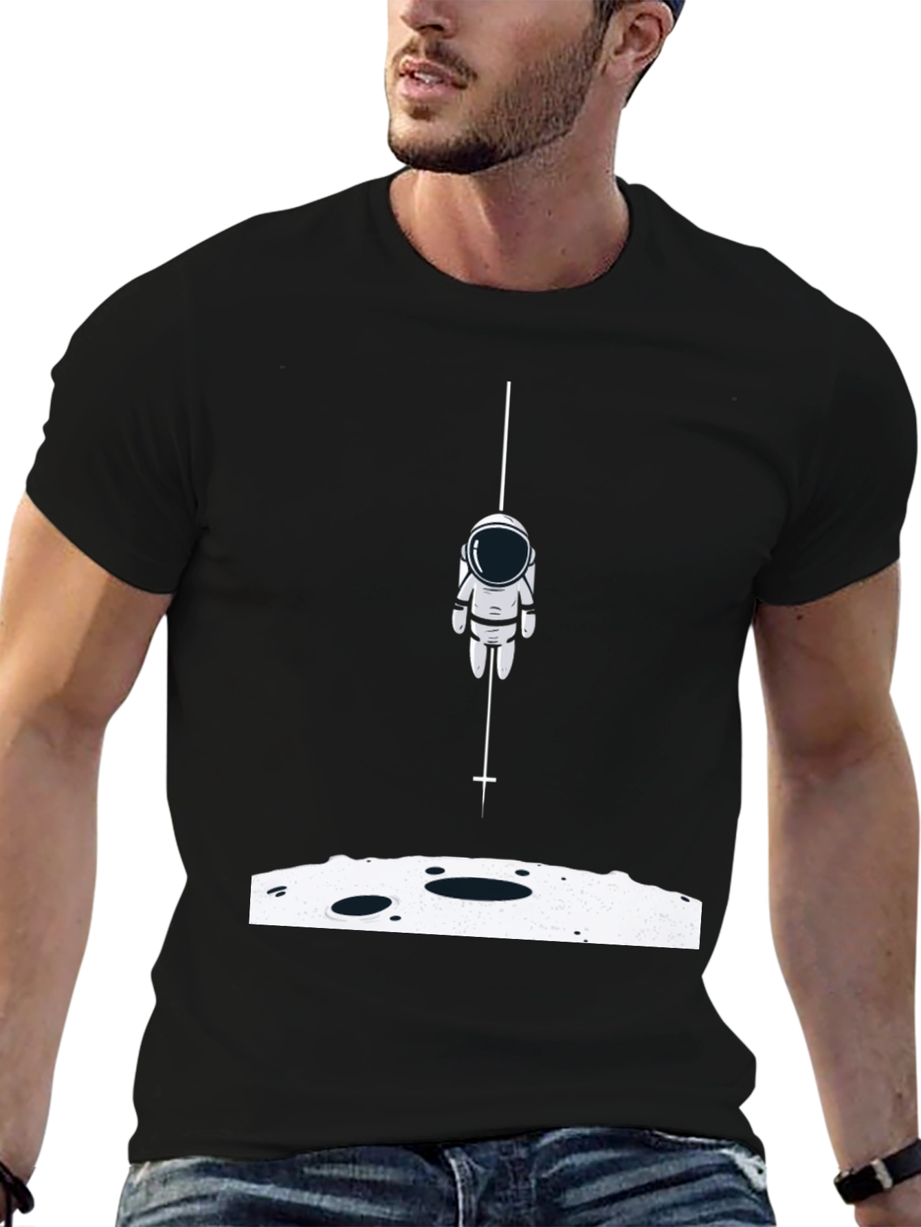 Astronaut Landing Graphic Tee - Black Cotton Blend