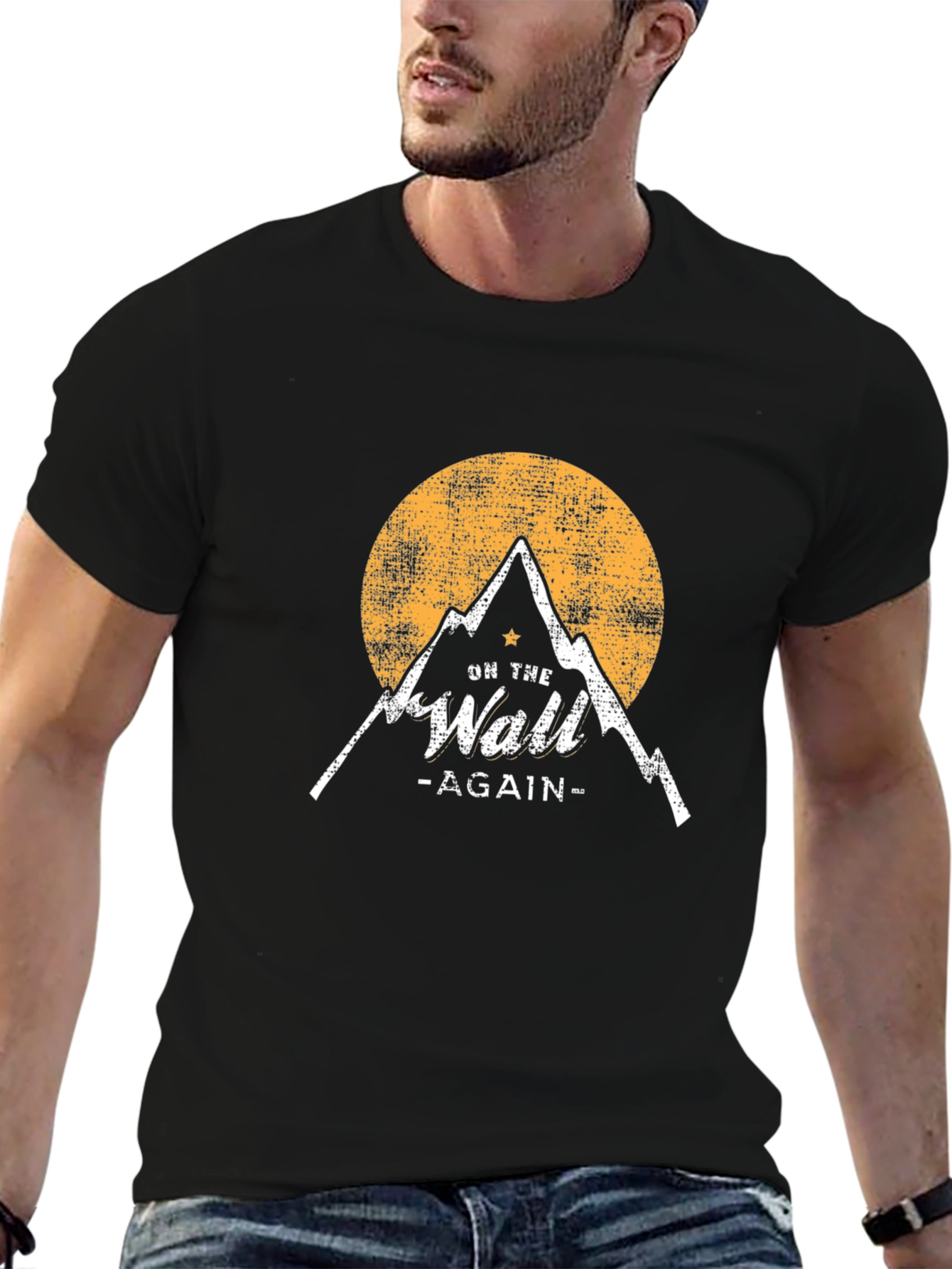 On The Wall Again Black T-Shirt - Mountain Design